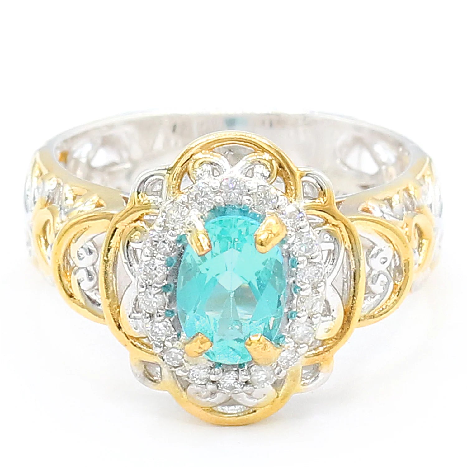 Gems en Vogue 0.96ctw Paraiba Apatite & Diamond Ring