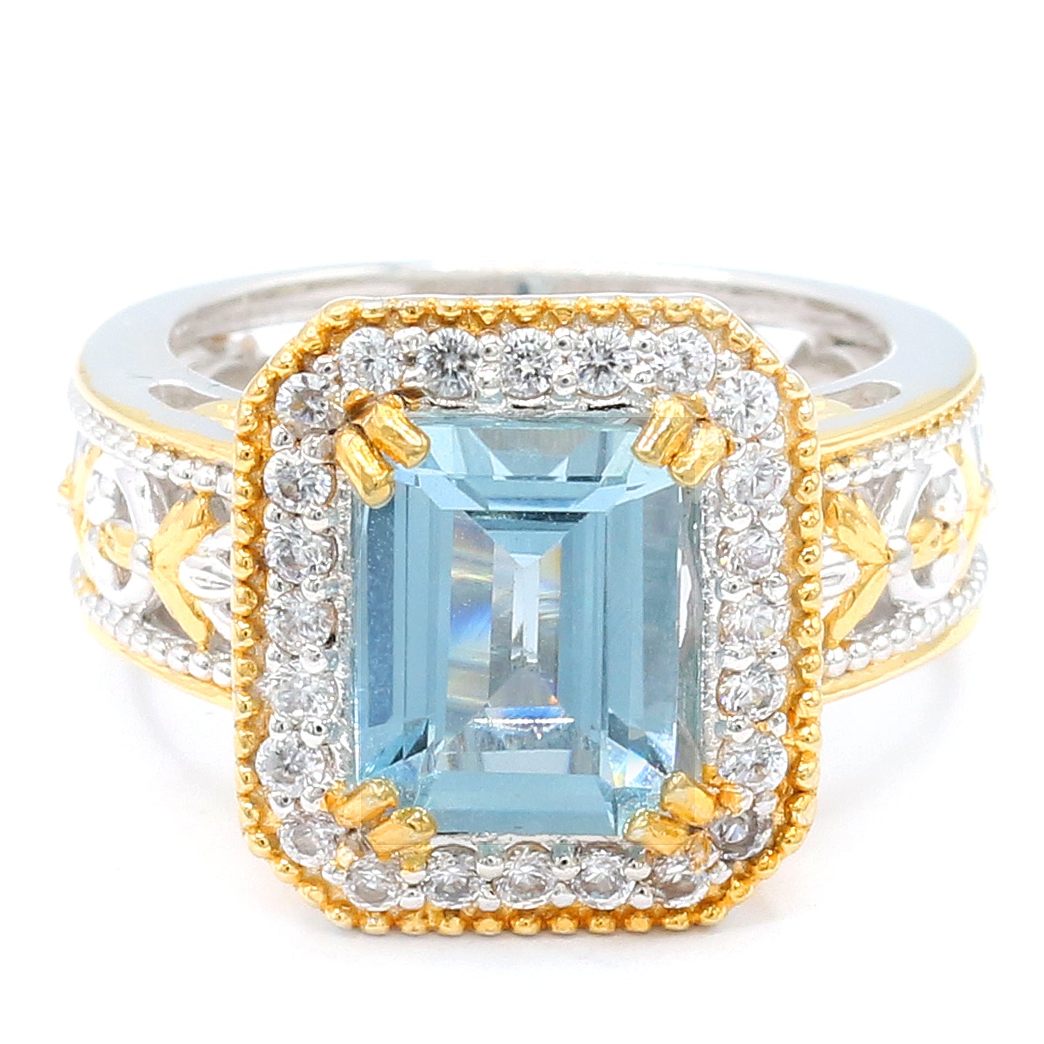 Gems en Vogue One-of-a-Kind 2.83ctw Aquamarine & White Zircon Halo Ring