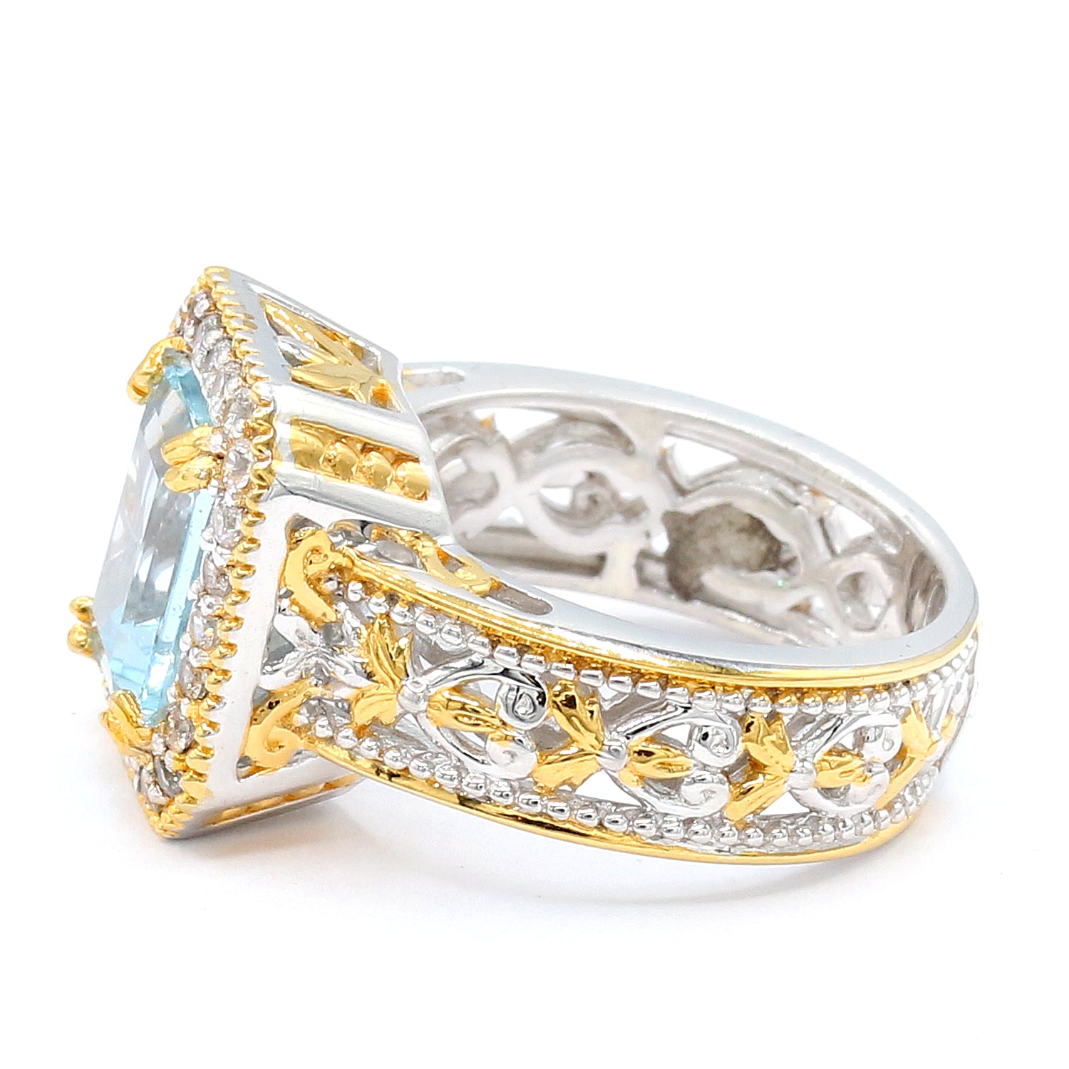 Gems en Vogue One-of-a-Kind 2.83ctw Aquamarine & White Zircon Halo Ring