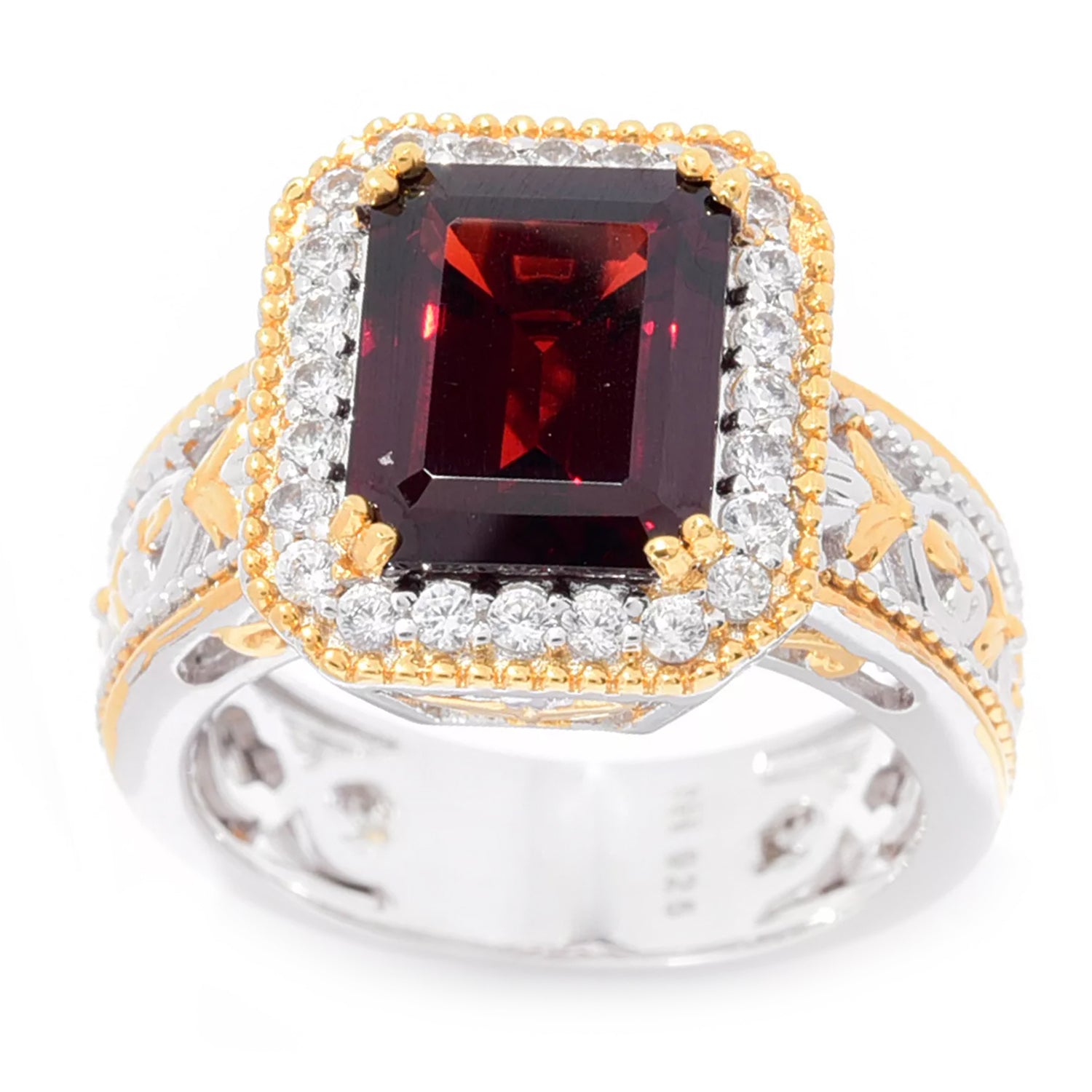 Gems en Vogue 4.58 ctw Almandine Garnet & White Zircon Halo Ring