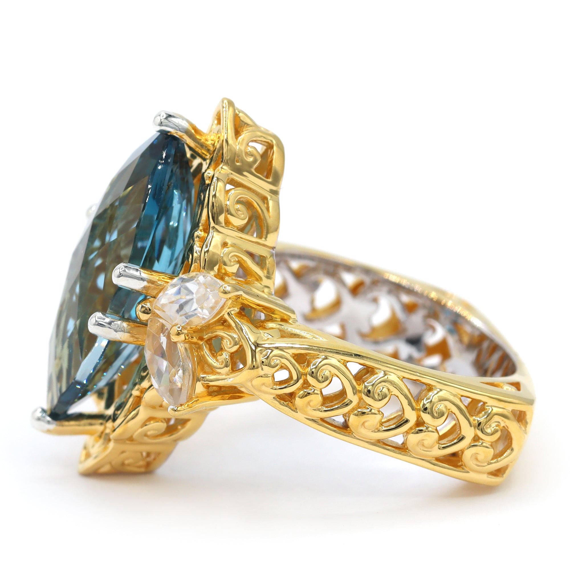 Gems en Vogue One-of-a-Kind 24K Palladium Silver 9.86ctw London Blue Topaz & White Zircon Ring