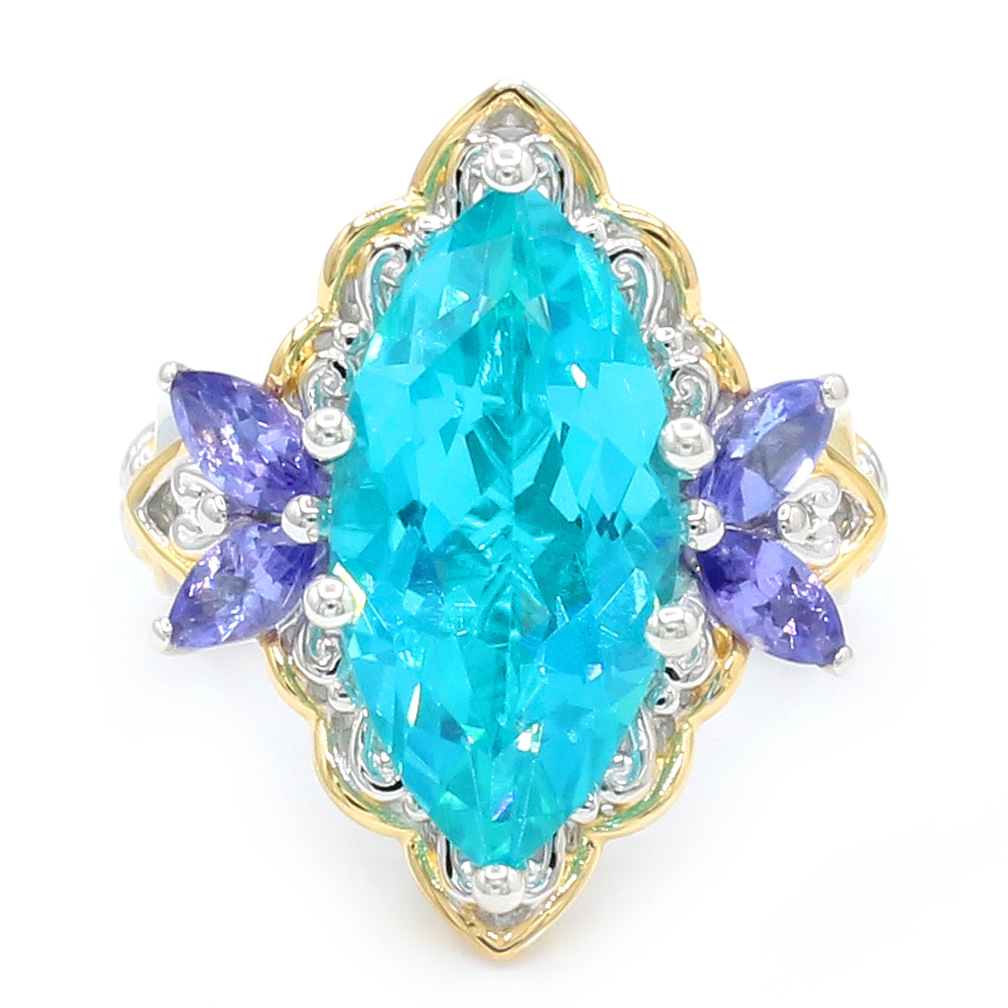 Gems en Vogue 24K Palladium Silver 9.96ctw Paraiba Topaz & Tanzanite Ring