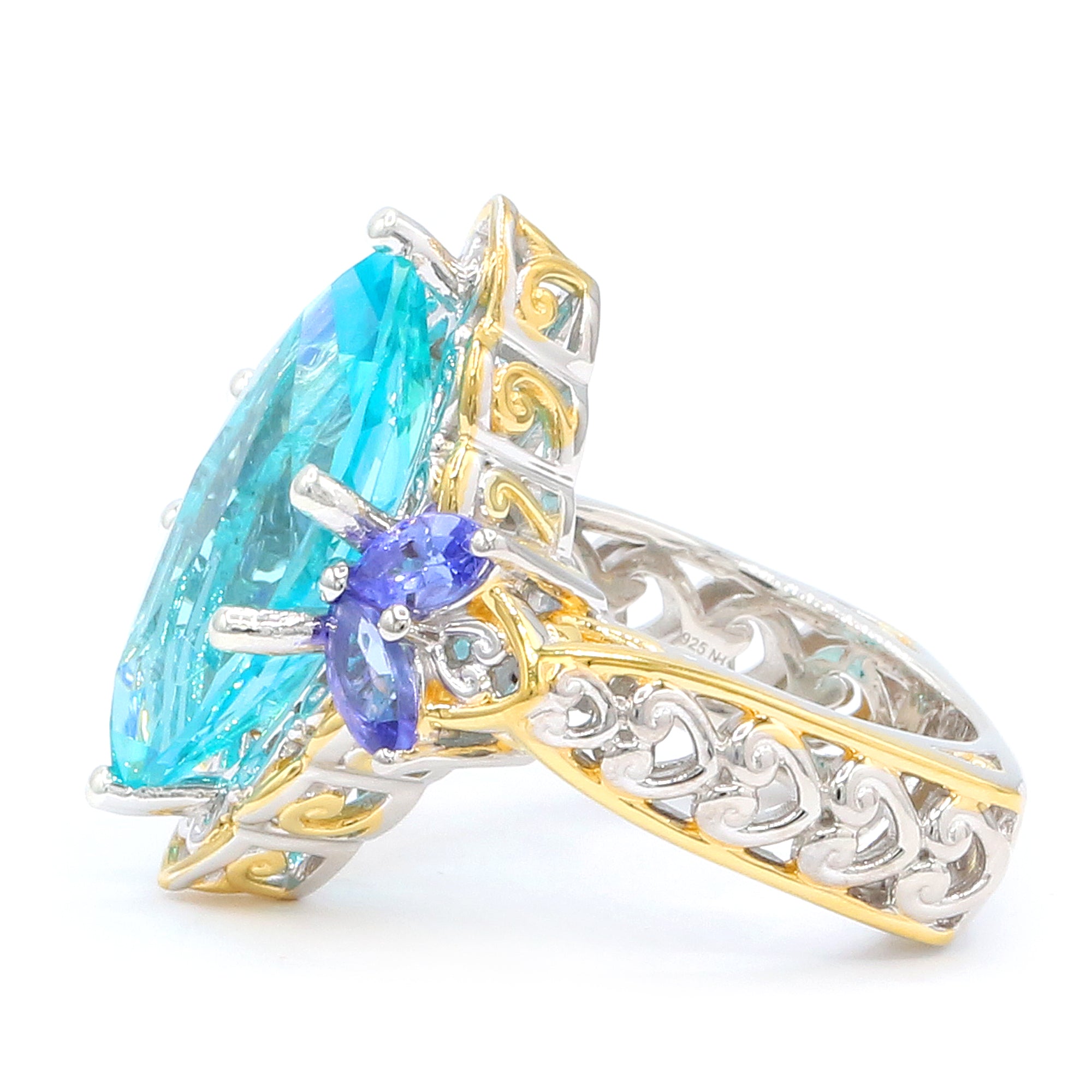 Gems en Vogue 24K Palladium Silver 9.96ctw Paraiba Topaz & Tanzanite Ring