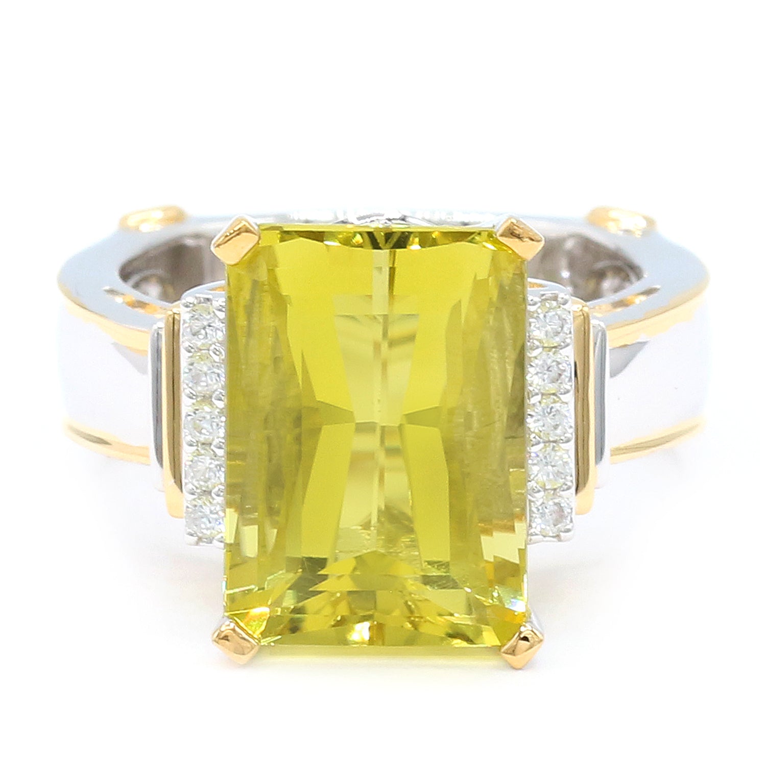 Gems en Vogue 24K Palladium Silver 7.12ctw Ouro Verde & White Zircon Ring