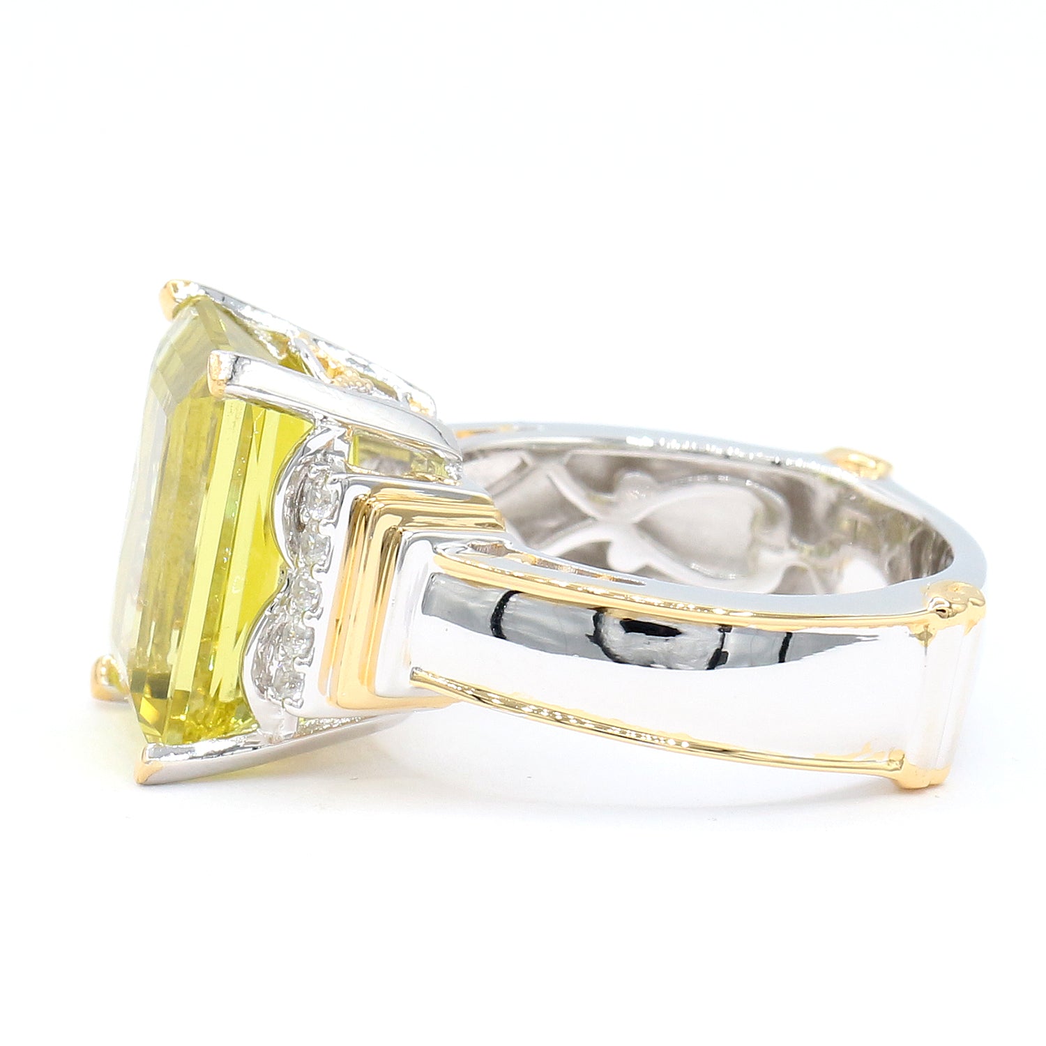 Gems en Vogue 24K Palladium Silver 7.12ctw Ouro Verde & White Zircon Ring
