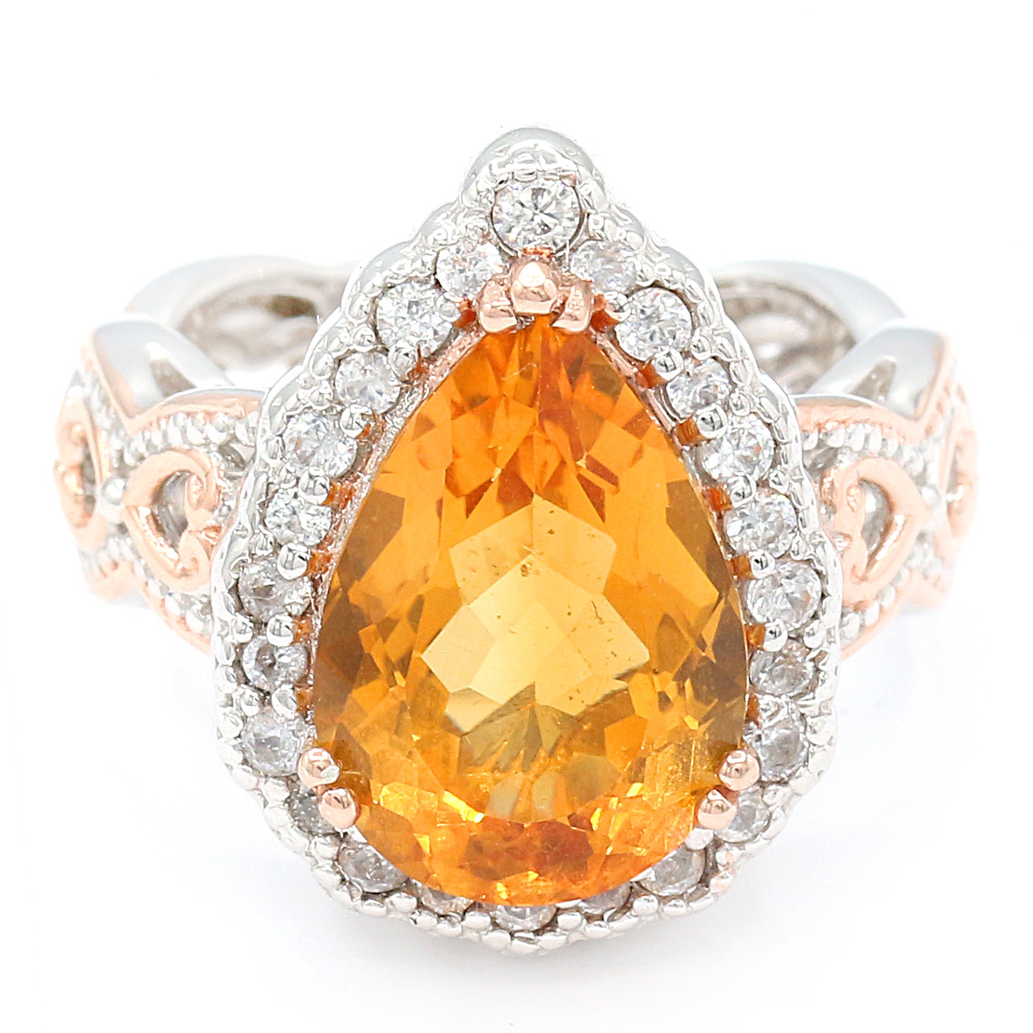 Gems en Vogue One-of-a-kind 4.48ctw Pearshaped Citrine & White Zircon Ring