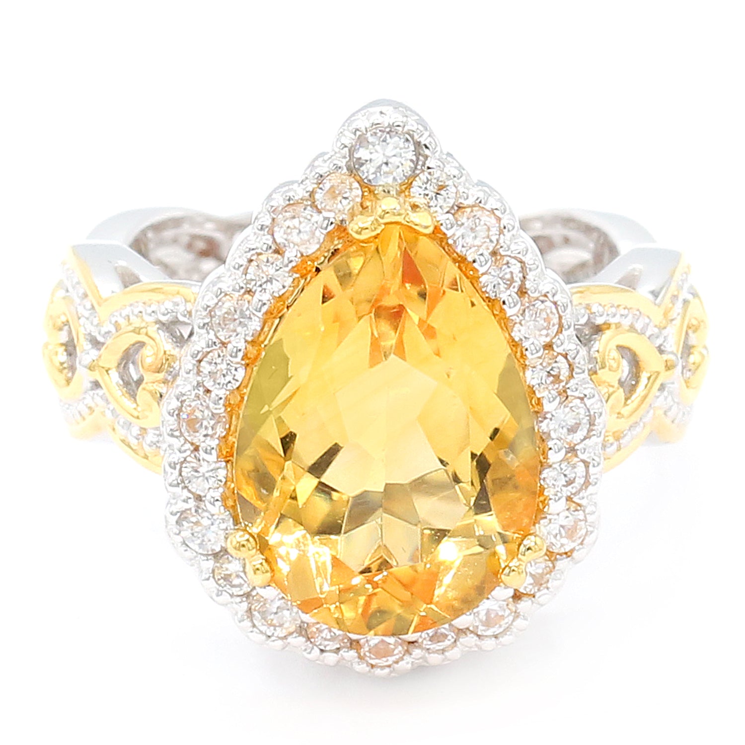 Gems en Vogue 5.74w Golden Citrine & White Zircon Ring