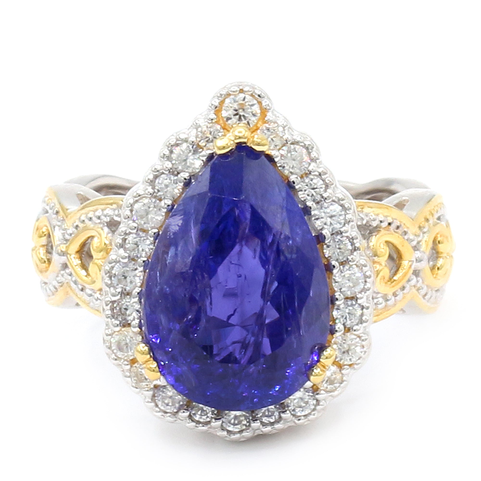 Couture Gems One-of-a-Kind 24K Palladium Silver 9.20ctw Tanzanite & White Zircon Halo Ring