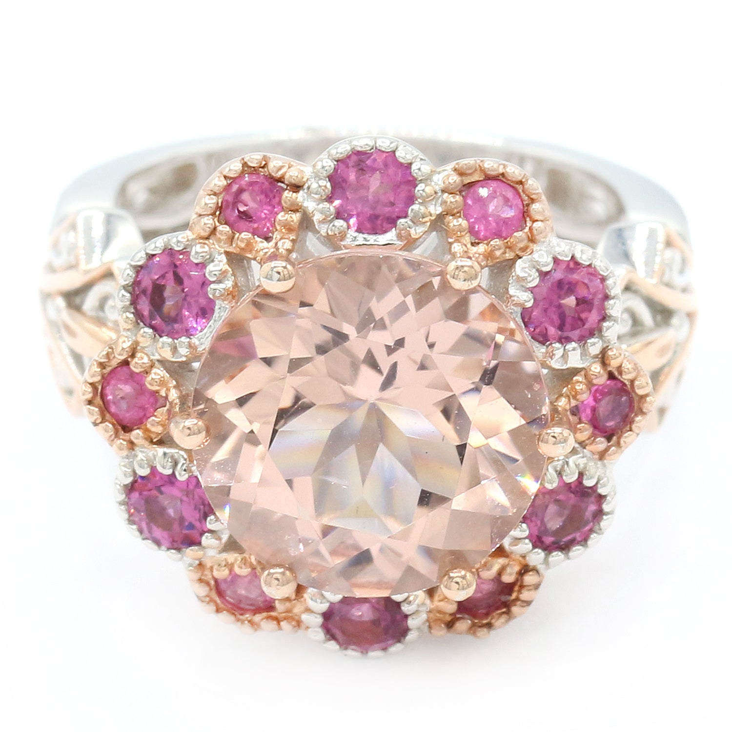 Gems en Vogue One-of-a-Kind 9.17ctw Peach Morganite, Rose Garnet & Pink Tourmaline Ring