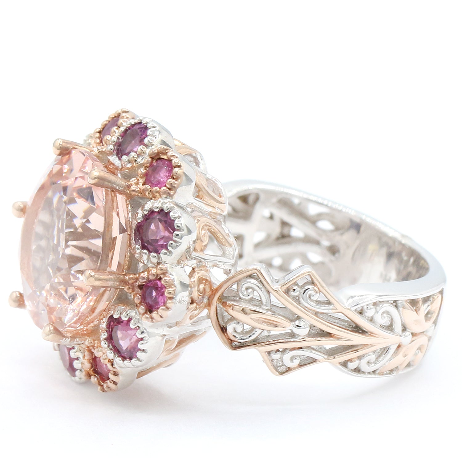 Gems en Vogue One-of-a-Kind 9.17ctw Peach Morganite, Rose Garnet & Pink Tourmaline Ring