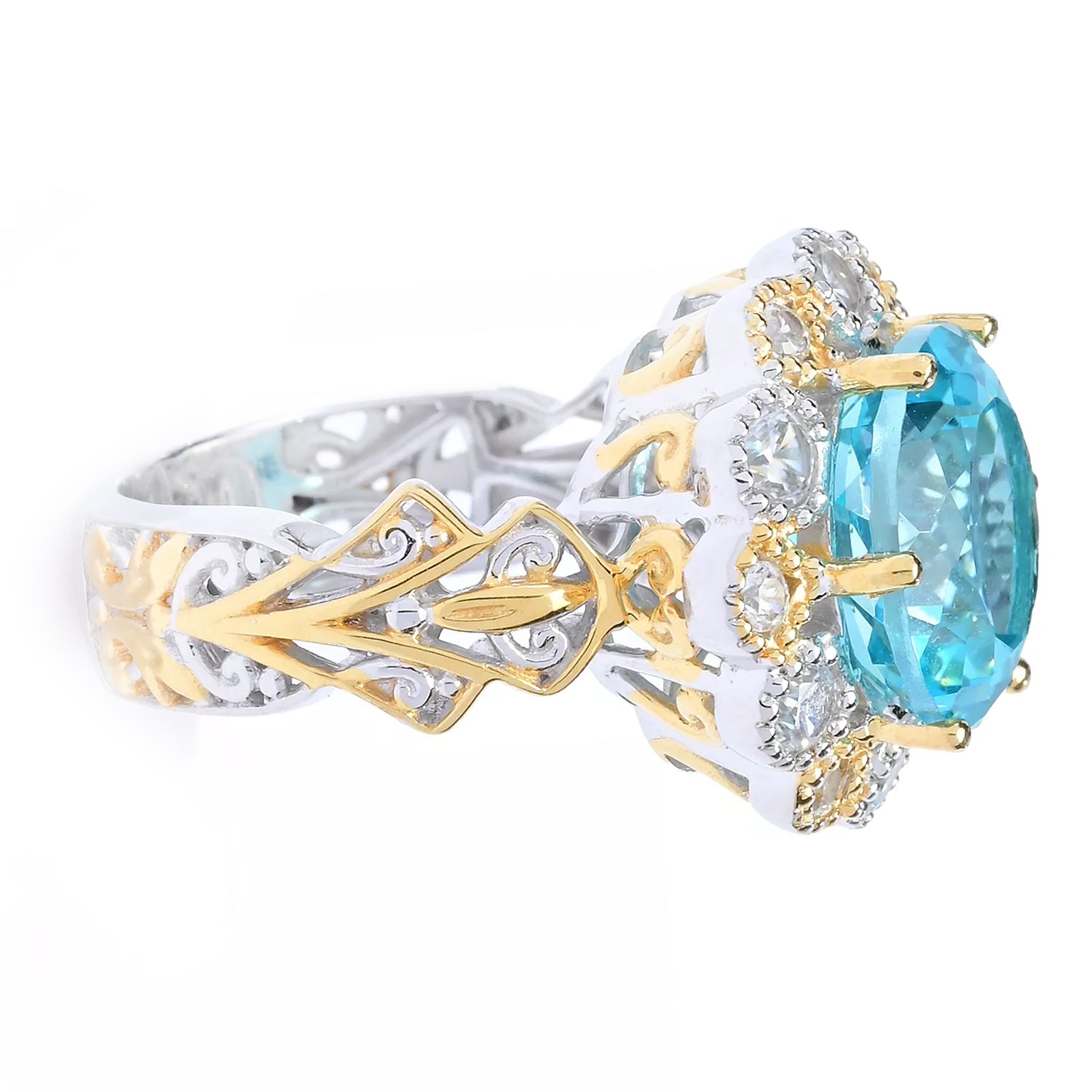 Gems en Vogue 6.70ctw Round Paraiba Topaz & White Zircon Ring