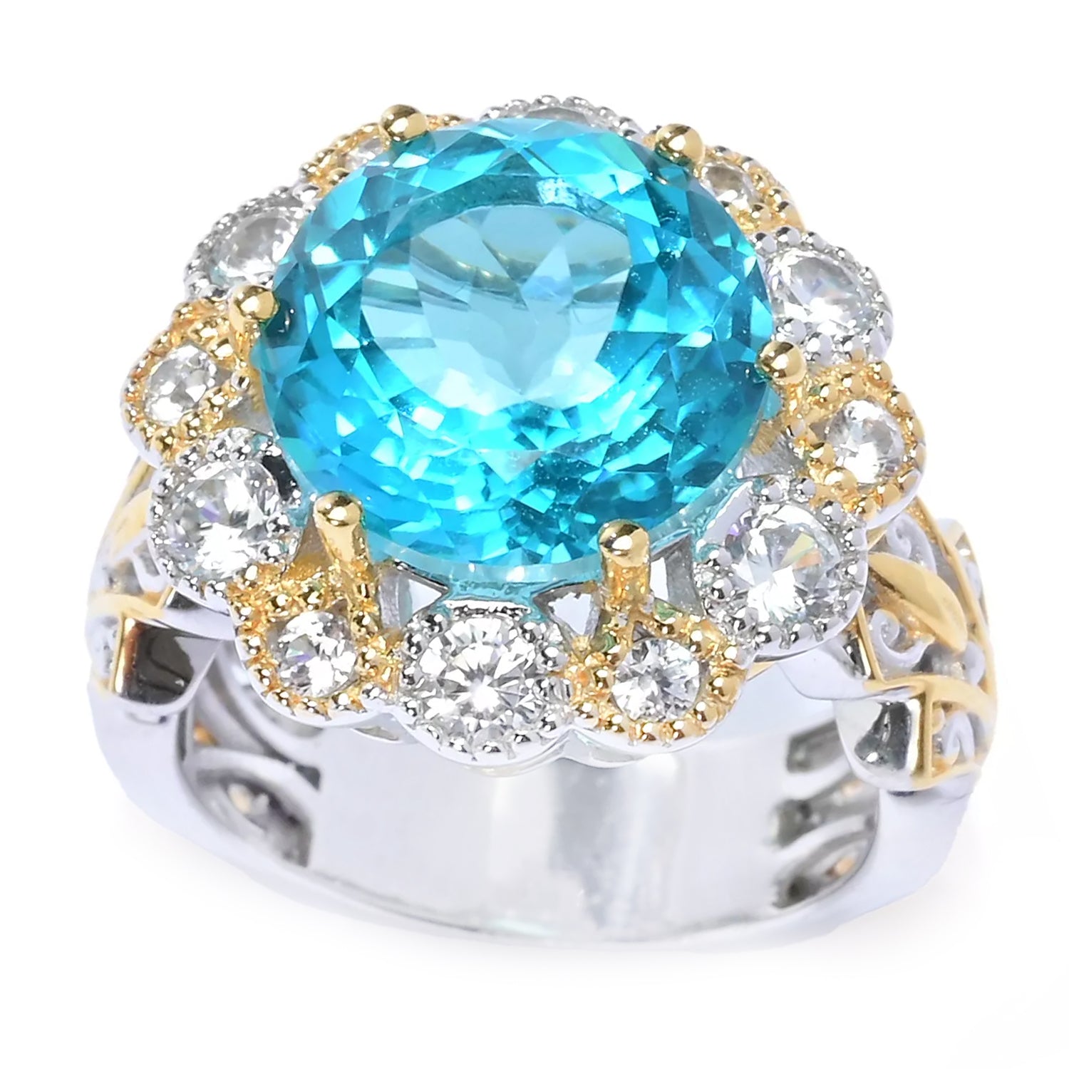 Gems en Vogue 6.70ctw Round Paraiba Topaz & White Zircon Ring