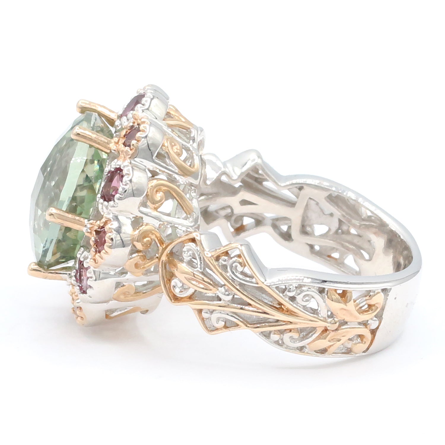 Gems en Vogue One-of-a-kind 5.26ctw Prasiolite & Pink Tourmaline Ring