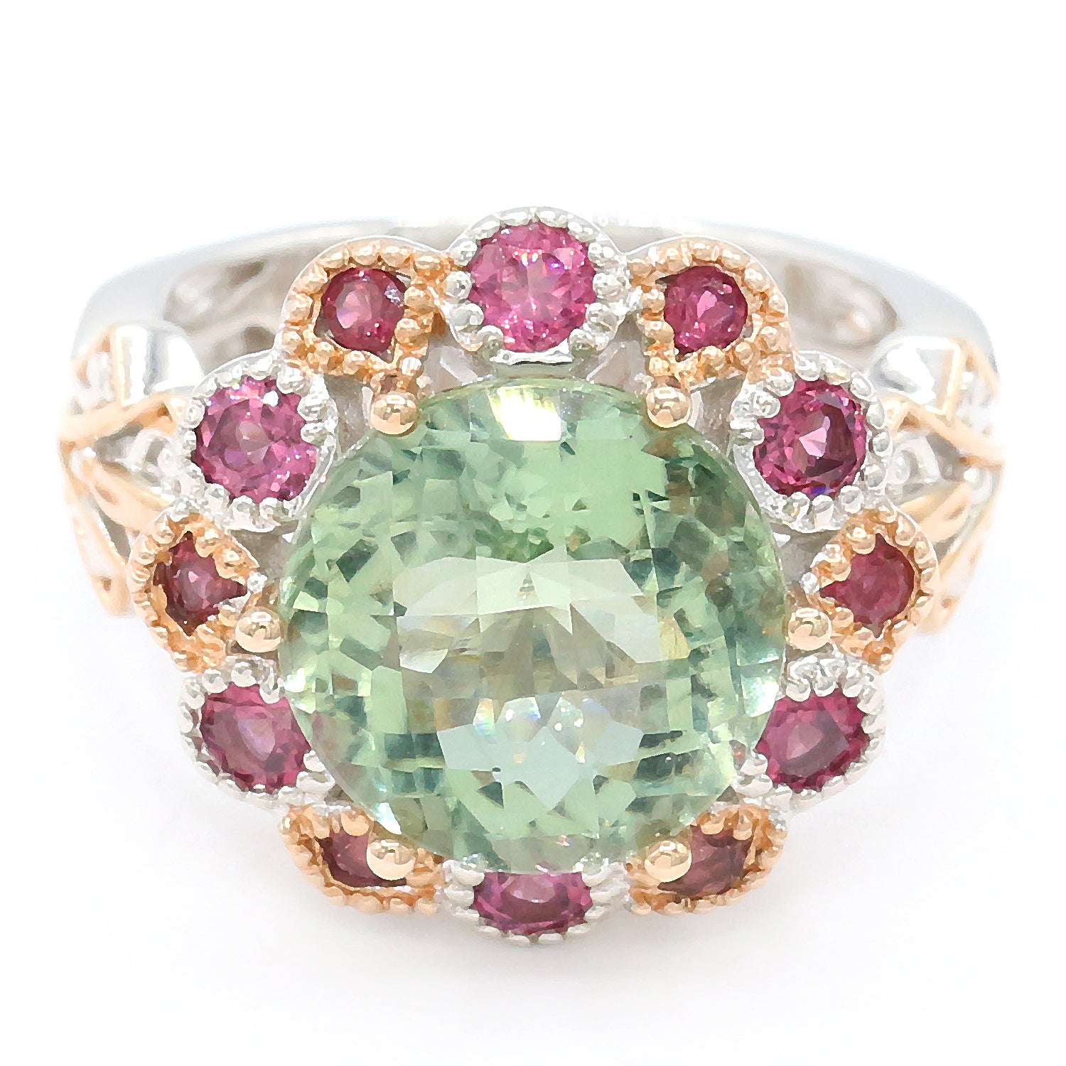 Gems en Vogue One-of-a-kind 5.26ctw Prasiolite & Pink Tourmaline Ring