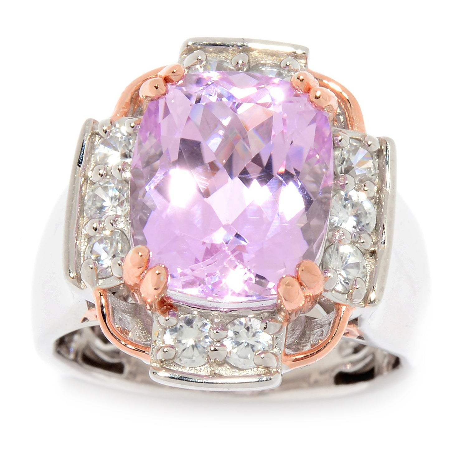 Gems en Vogue 6.90ctw Cushion Kunzite & White Zircon Ring