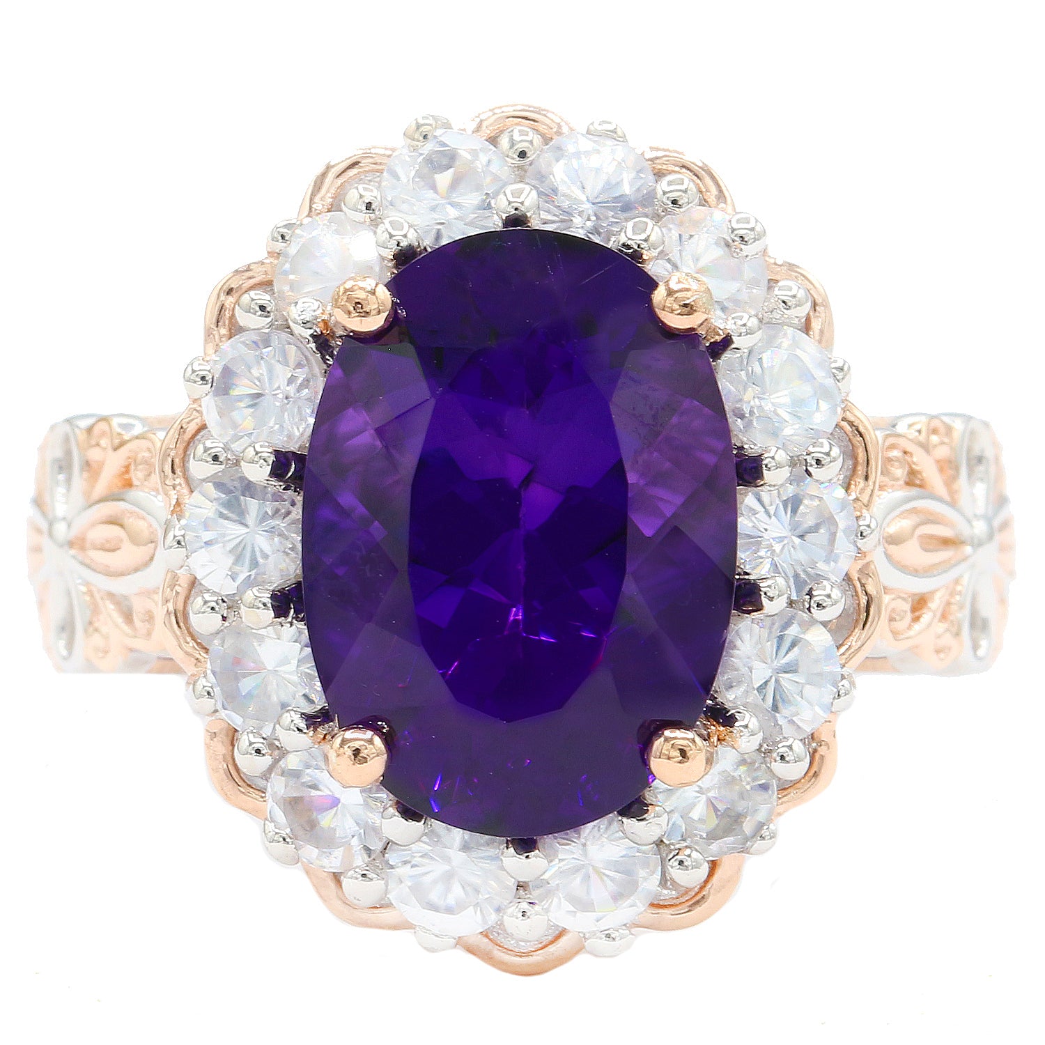 Gems en Vogue 8.13ctw Namibian Amethyst & White Zircon Halo Ring