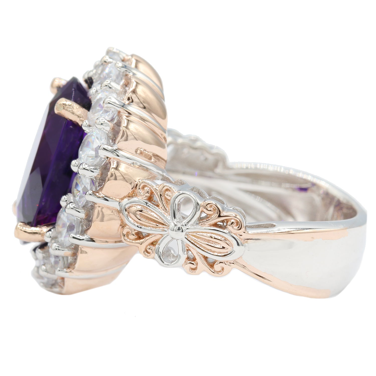 Gems en Vogue 8.13ctw Namibian Amethyst & White Zircon Halo Ring