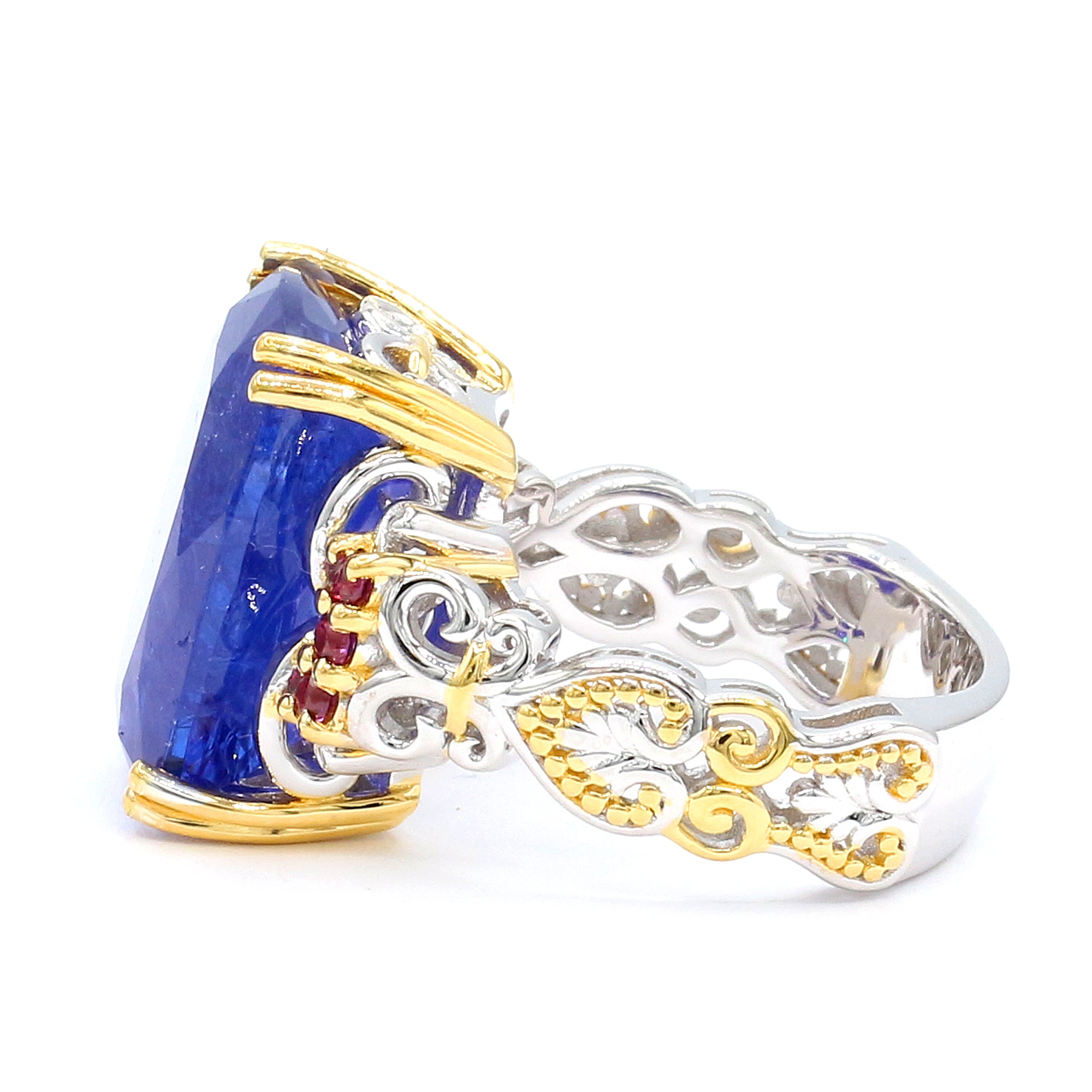 Couture Gems One-of-a-Kind 24K Palladium Silver 16.18ctw Tanzanite & Rhodolite Garnet Ring