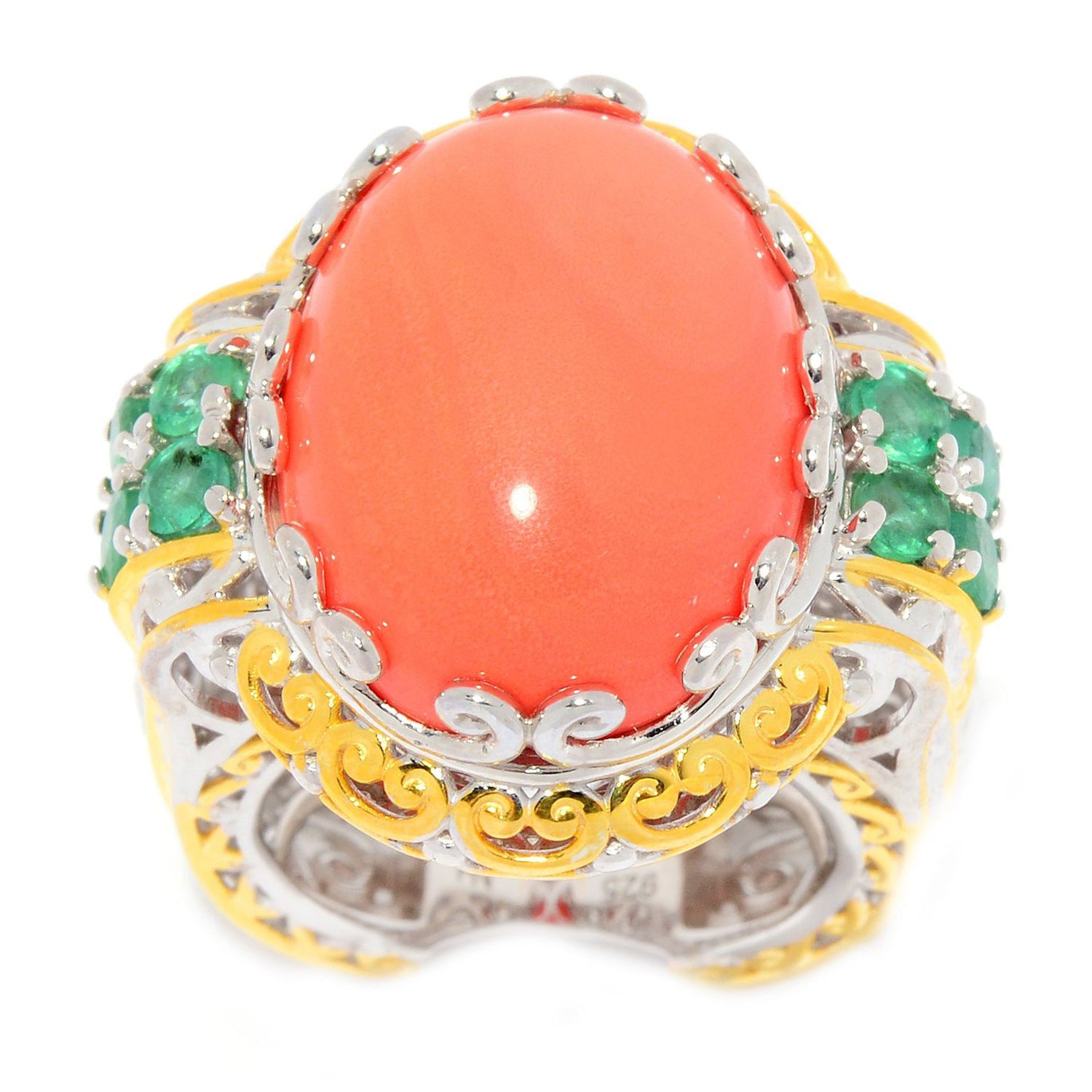 Gems en Vogue Salmon Coral & Zambian Emerald Cocktail Ring