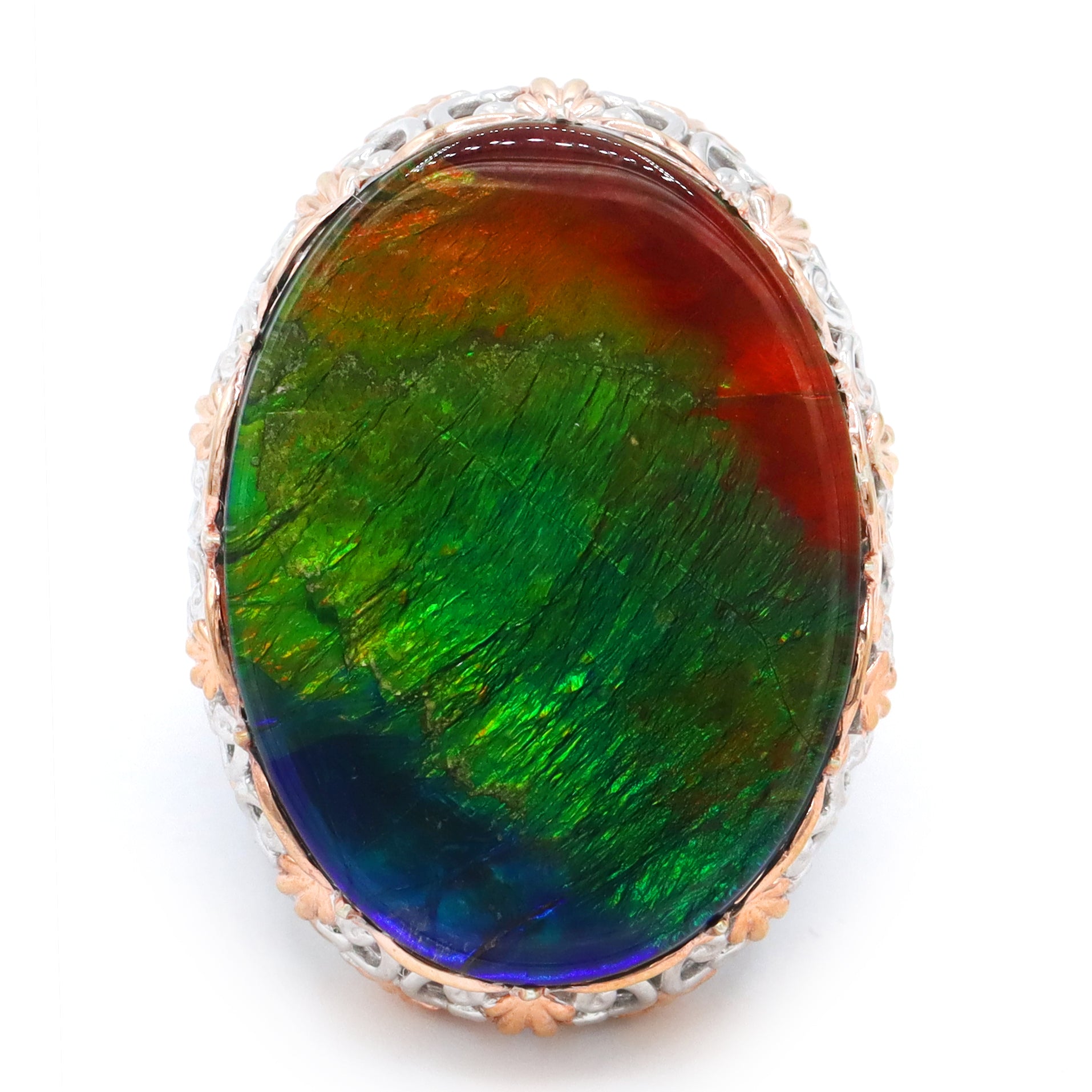 Couture Gems One-of-a-Kind 18K Palladium Silver 29.55ctw Oval Ammolite Ring