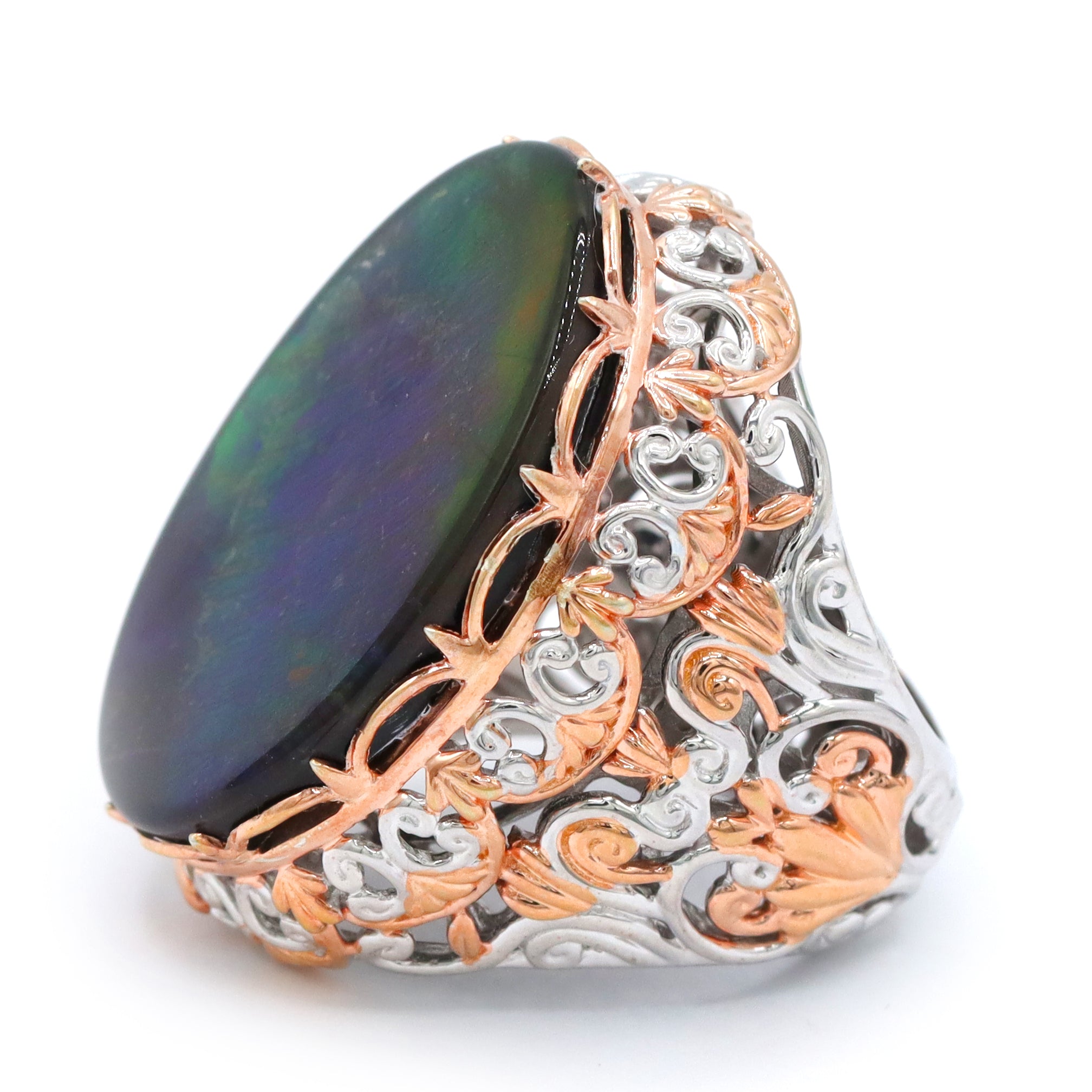 Couture Gems One-of-a-Kind 18K Palladium Silver 29.55ctw Oval Ammolite Ring