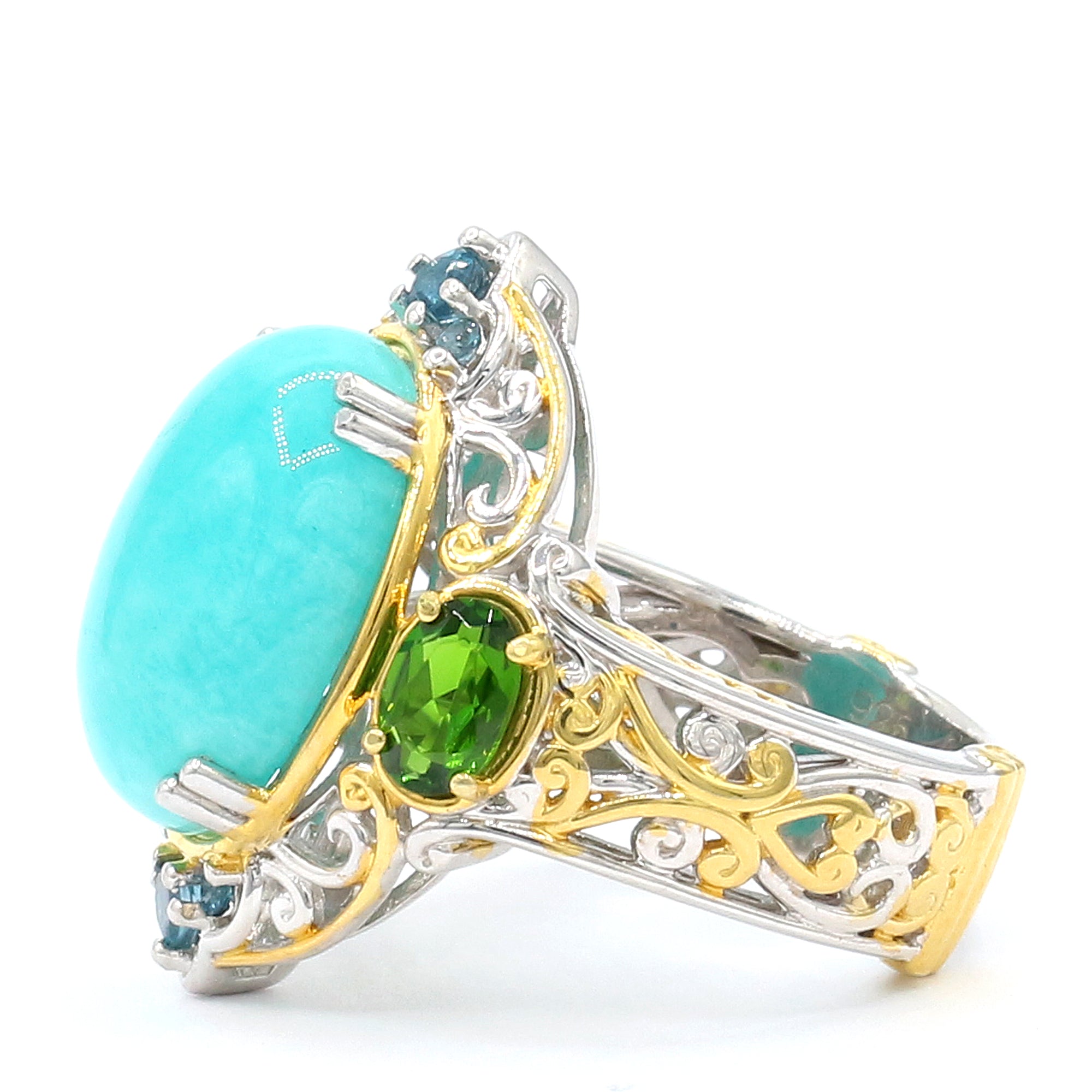 Gems en Vogue 24K Palladium Silver Amazonite, London Blue Topaz & Chrome Diopside Ring