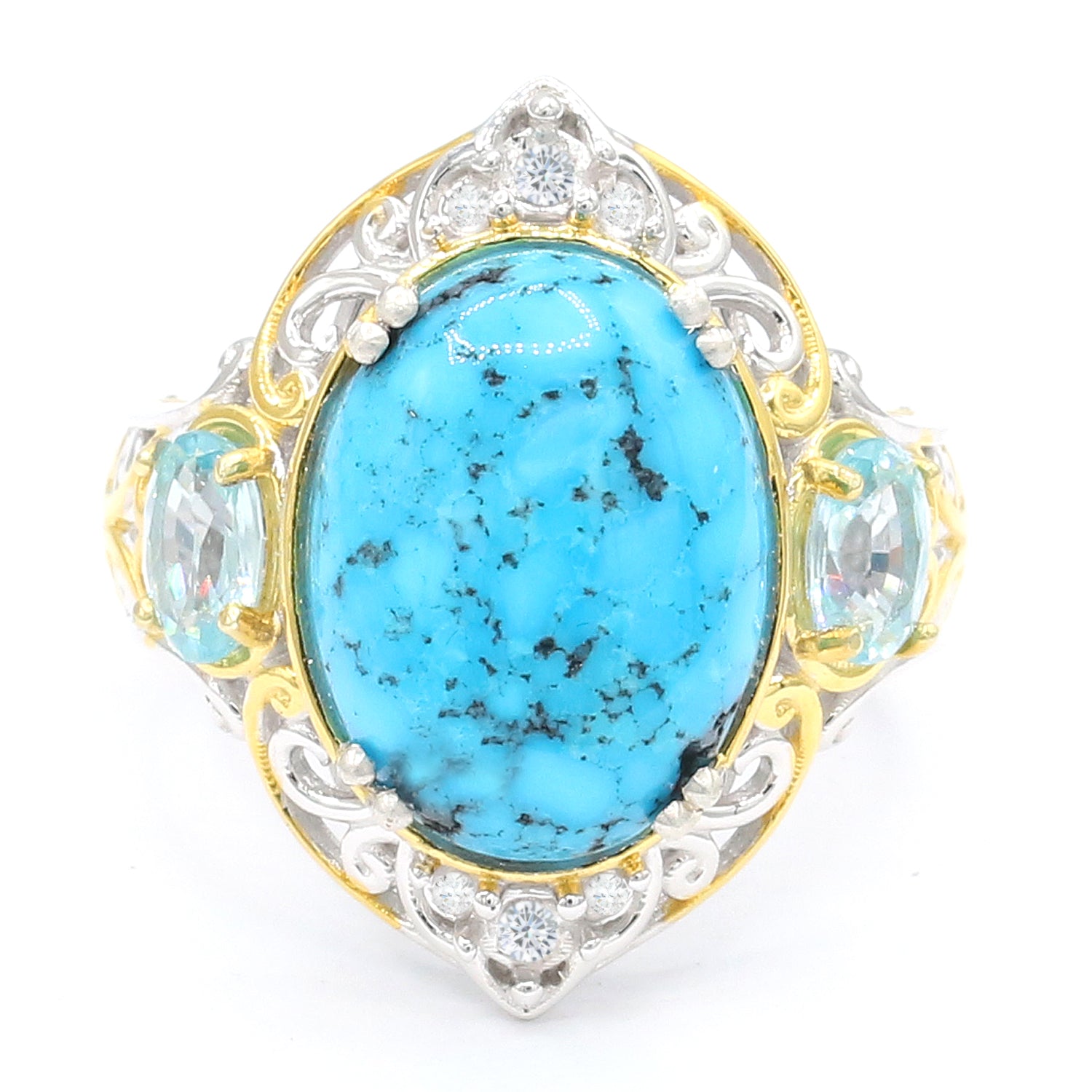 Gems en Vogue Spiderweb Turquoise, Blue & White Zircon Ring