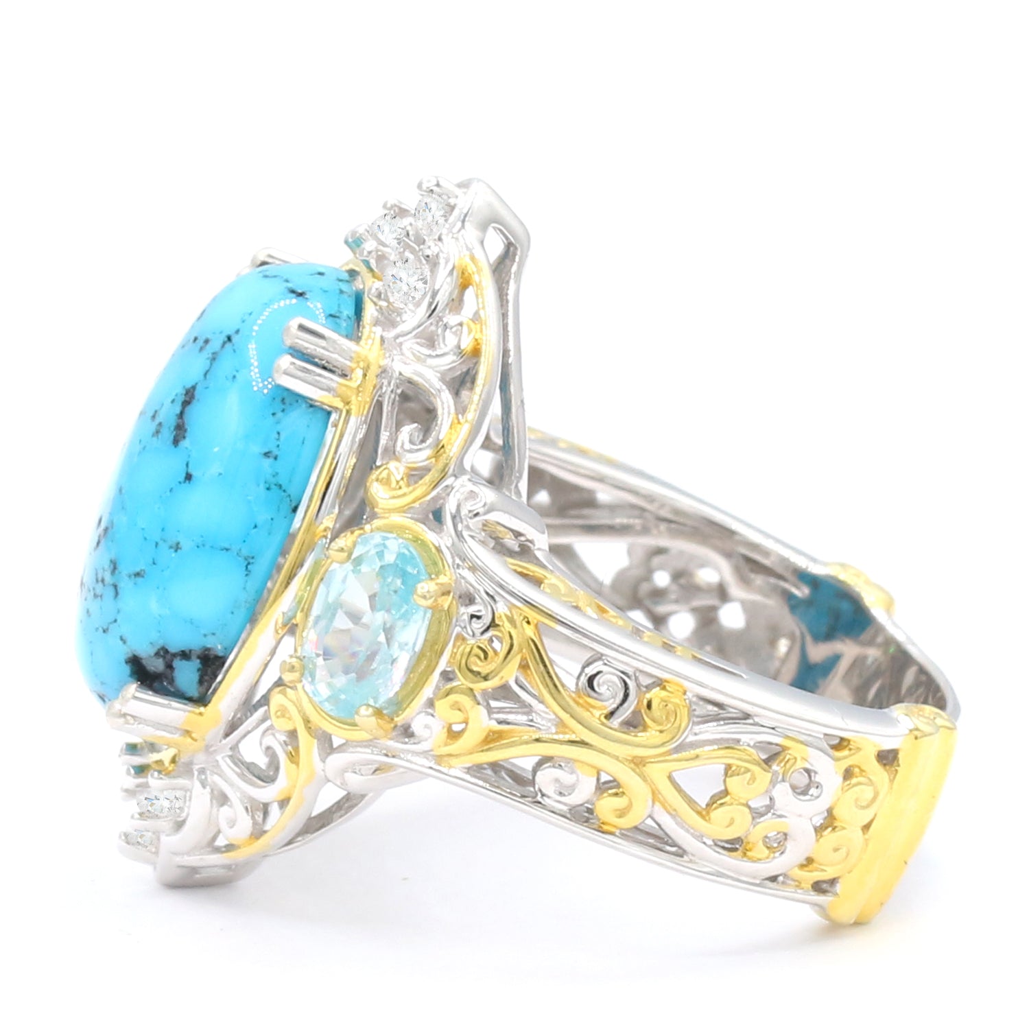 Gems en Vogue Spiderweb Turquoise, Blue & White Zircon Ring