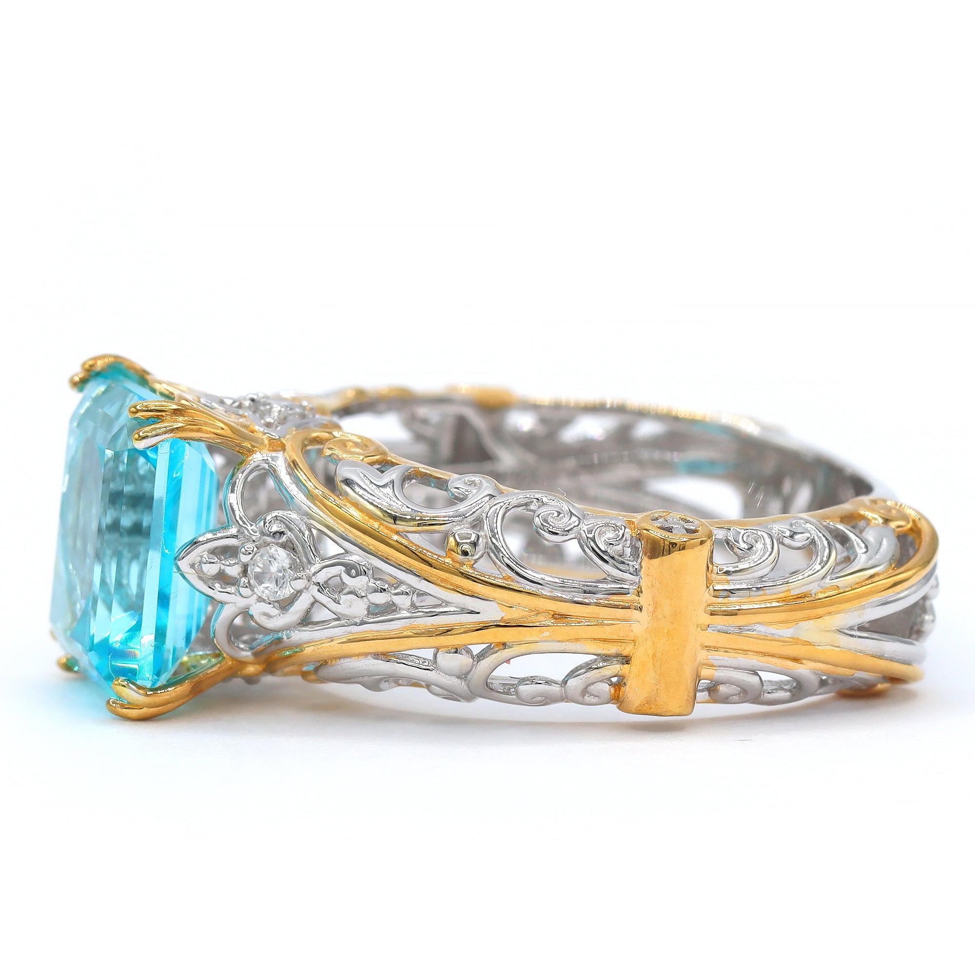 Gems en Vogue One-of-a-Kind 24K Palladium Silver 4.28ctw Paraiba Topaz & White Zircon Ring