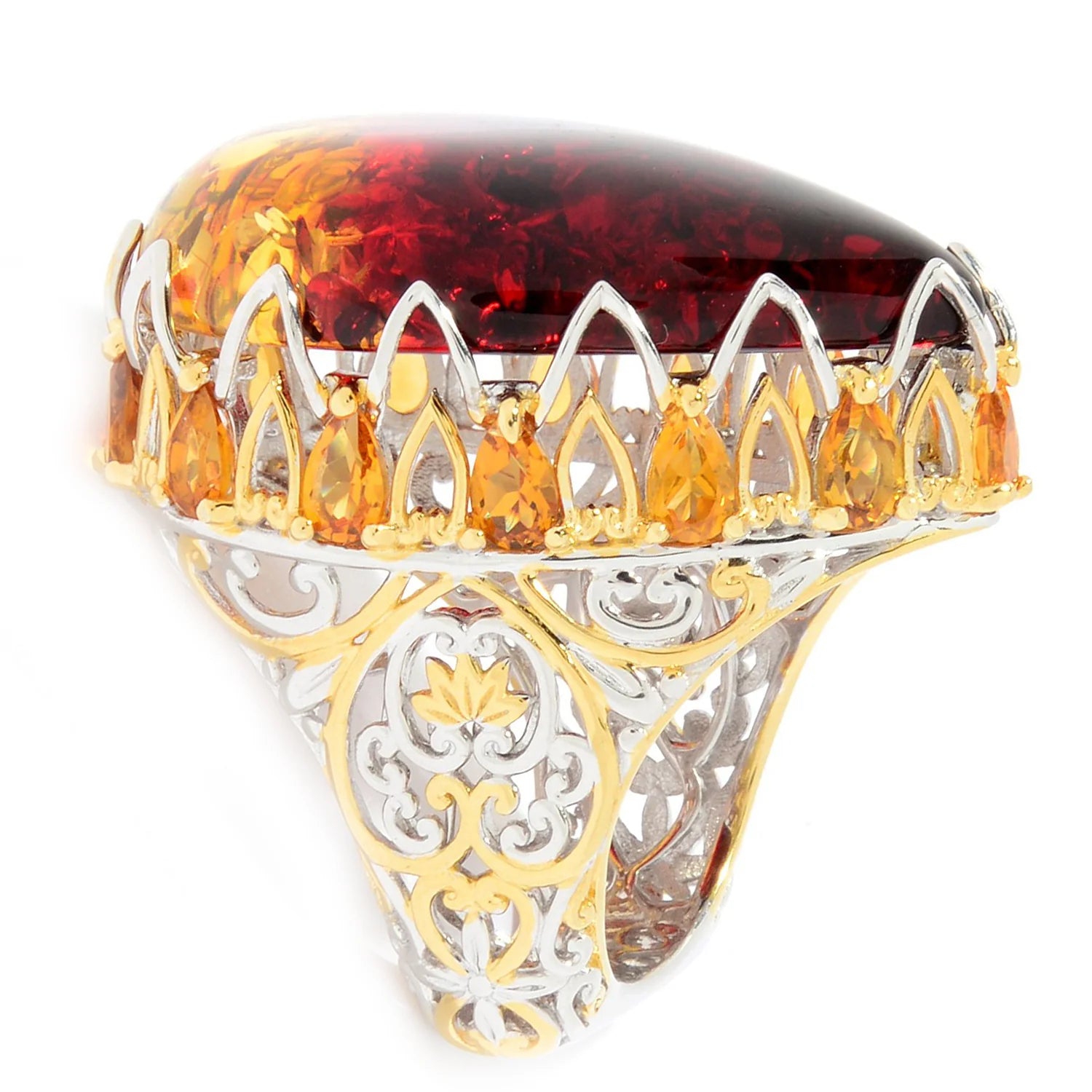 Gems en Vogue Pear Shaped Bi-Color Amber & Citrine Cocktail Ring