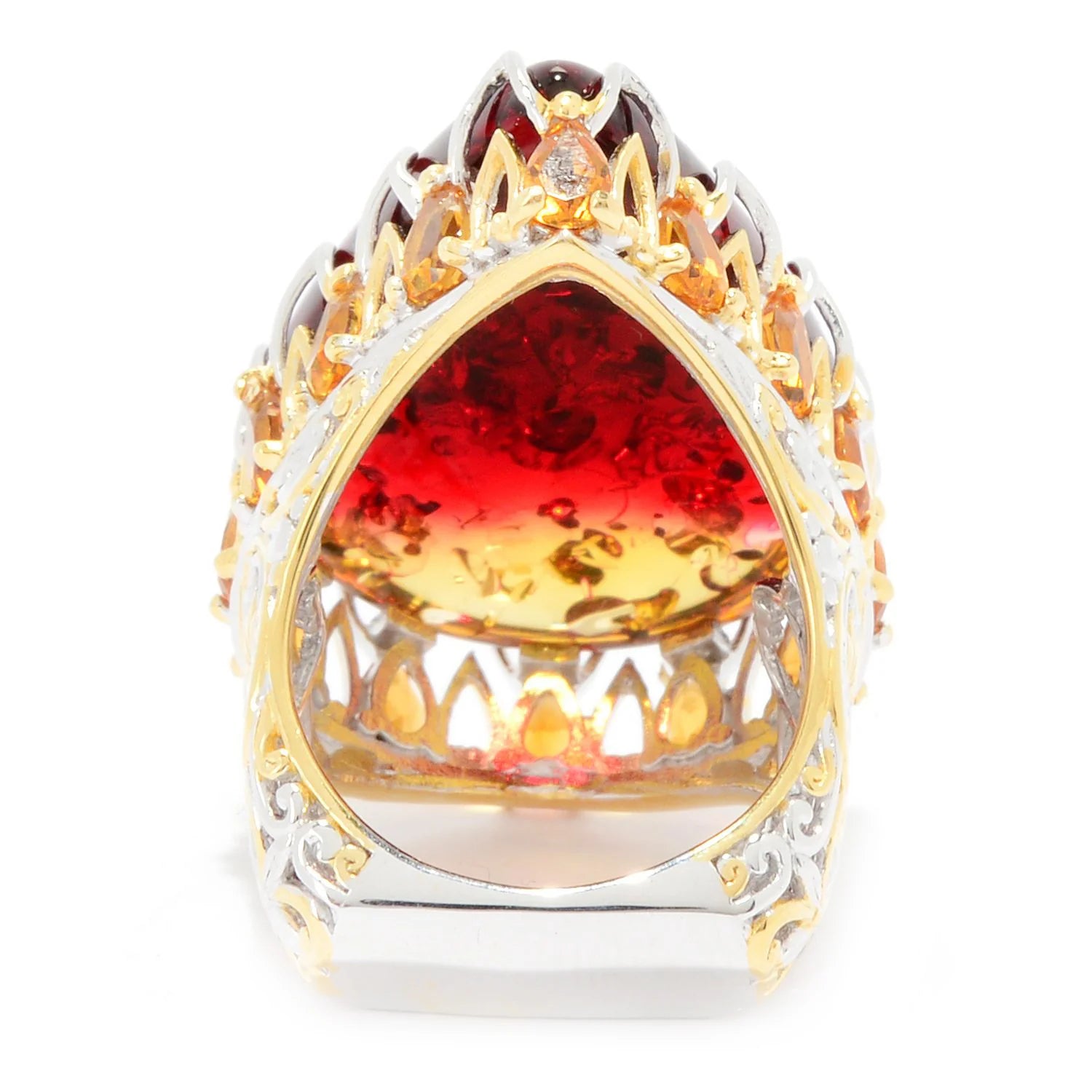 Gems en Vogue Pear Shaped Bi-Color Amber & Citrine Cocktail Ring