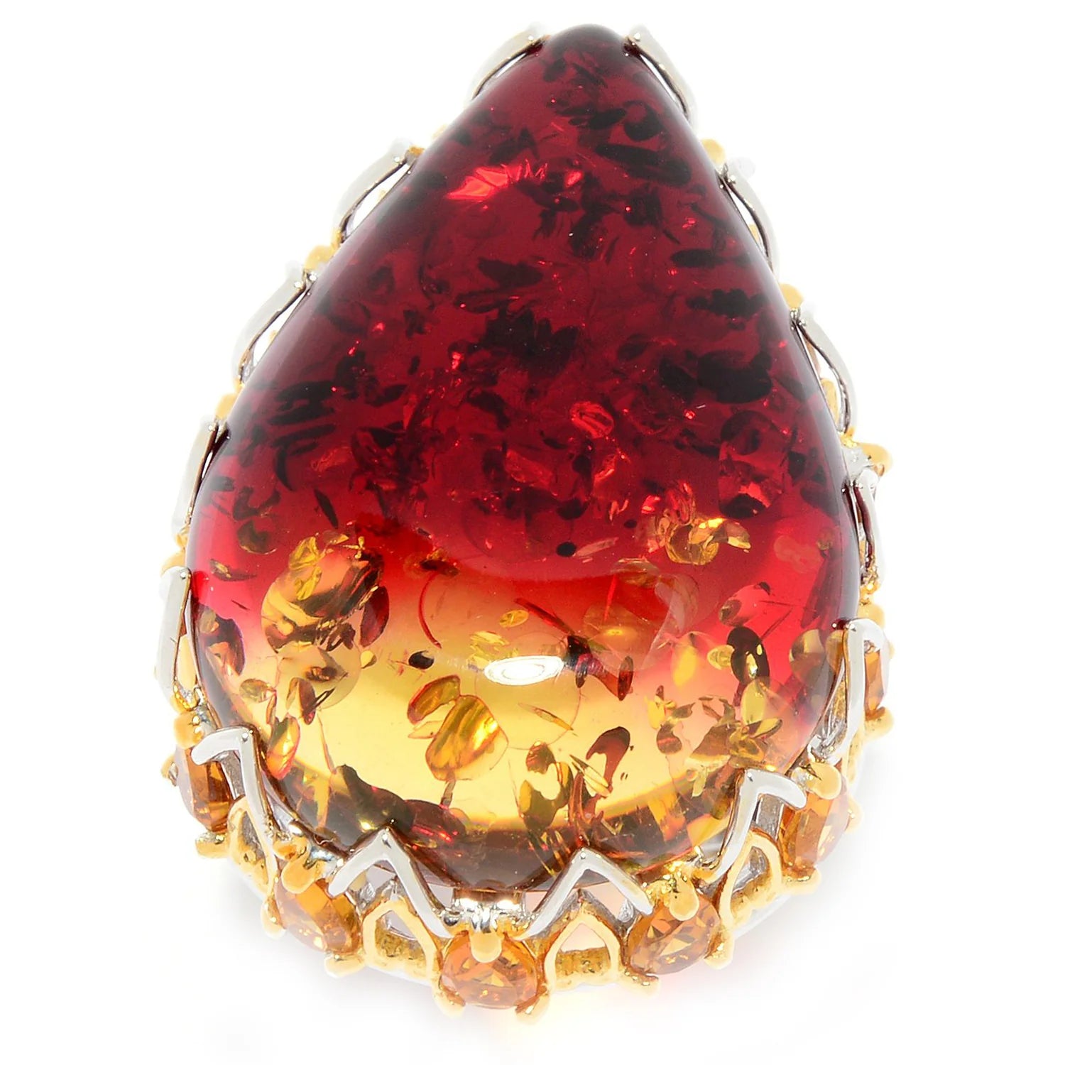 Gems en Vogue Pear Shaped Bi-Color Amber & Citrine Cocktail Ring