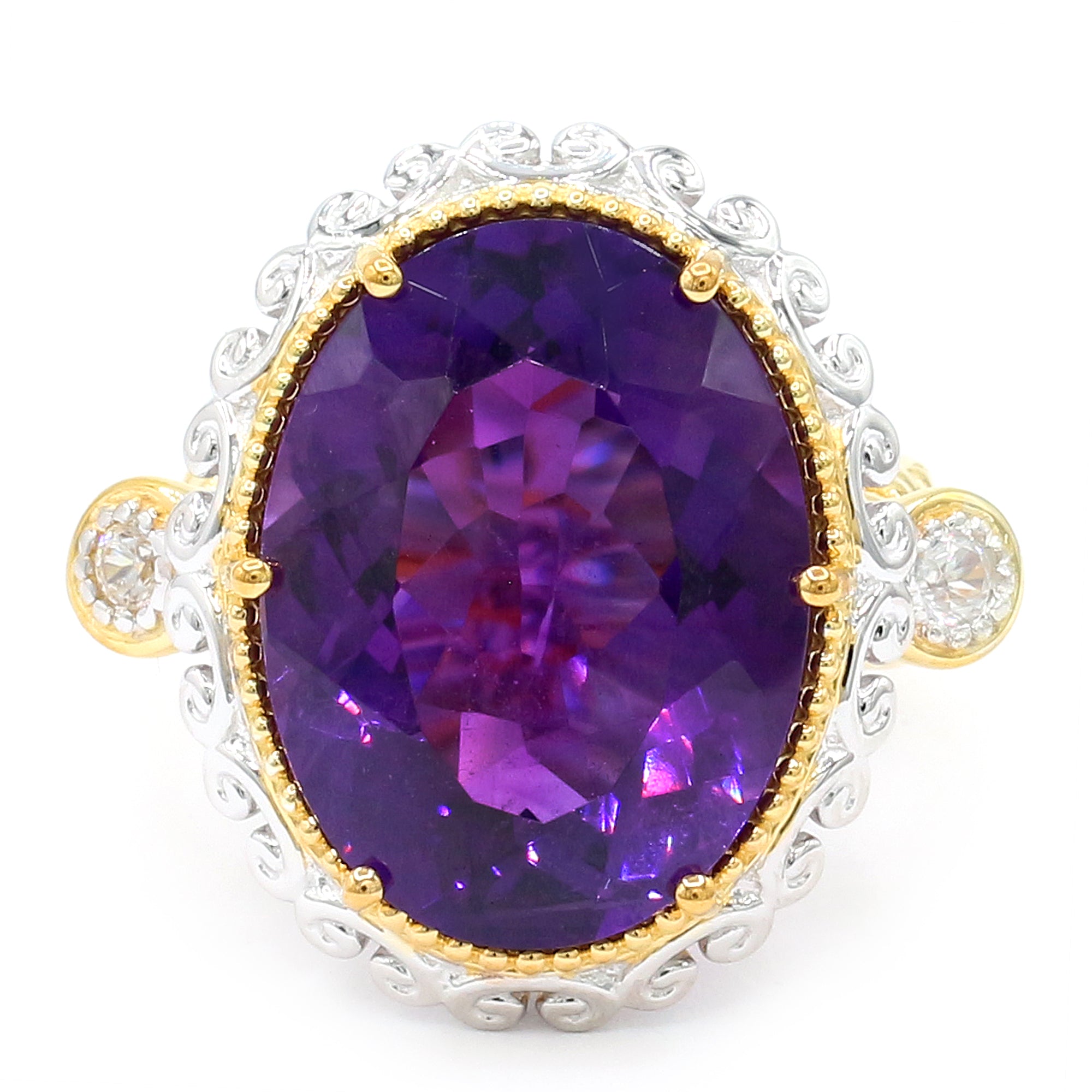 Couture Gems One-of-a-Kind 16.91ctw Tanzanian Amethyst & White Zircon Ring