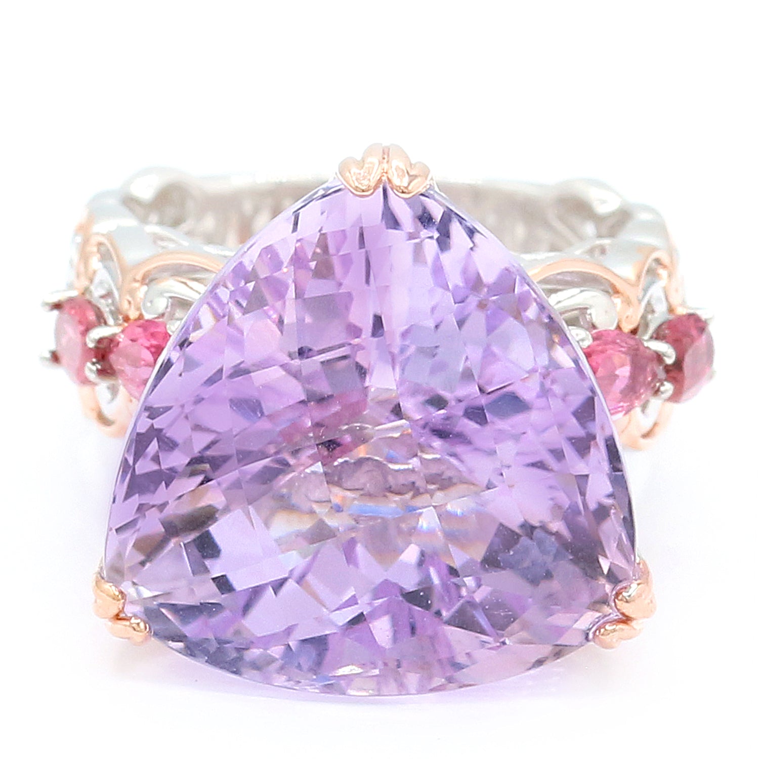 Gems en Vogue 18.82ctw Pink Amethyst, Pink Tourmaline & White Zircon Ring