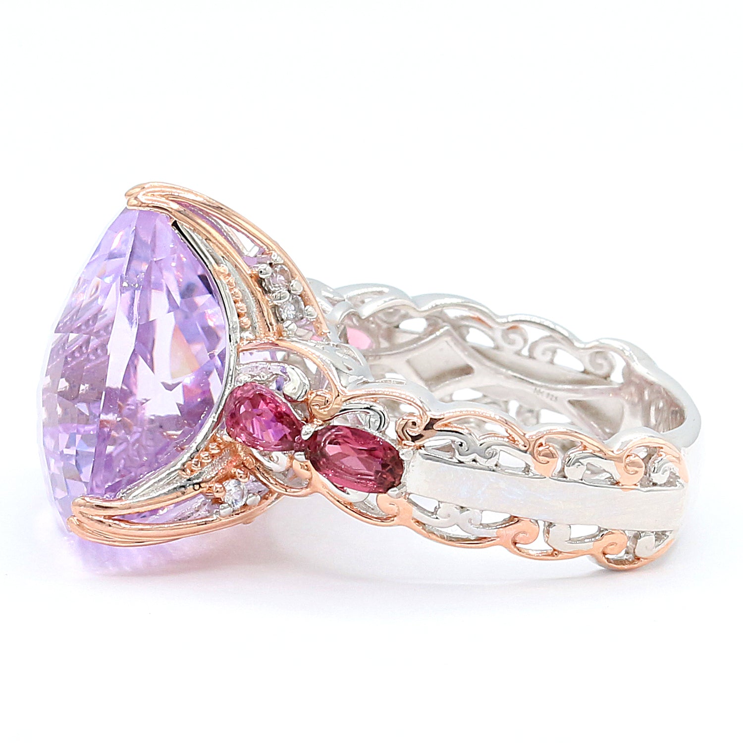 Gems en Vogue 18.82ctw Pink Amethyst, Pink Tourmaline & White Zircon Ring