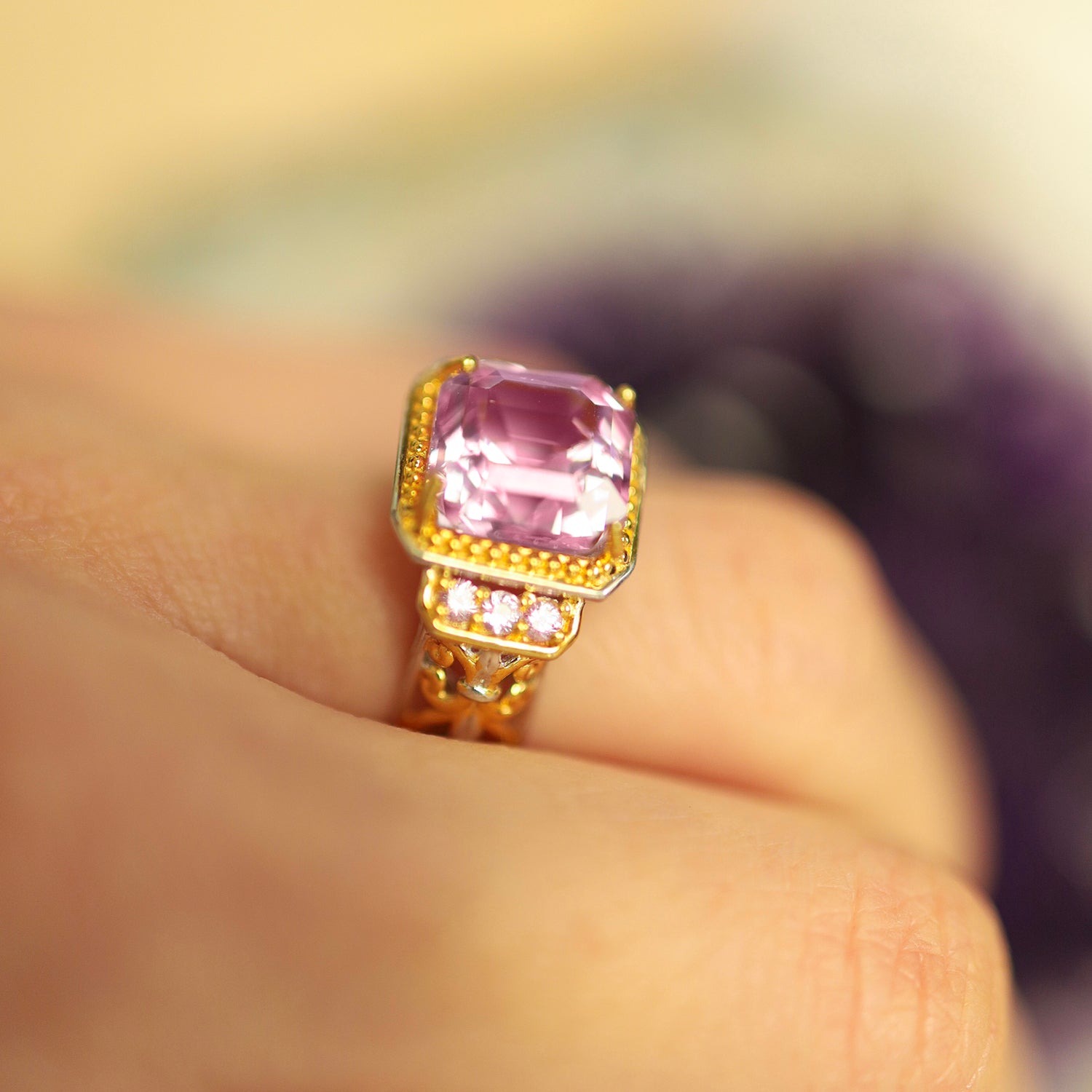 Gems en Vogue 5.80ctw Kunzite & Light Pink Sapphire Ring