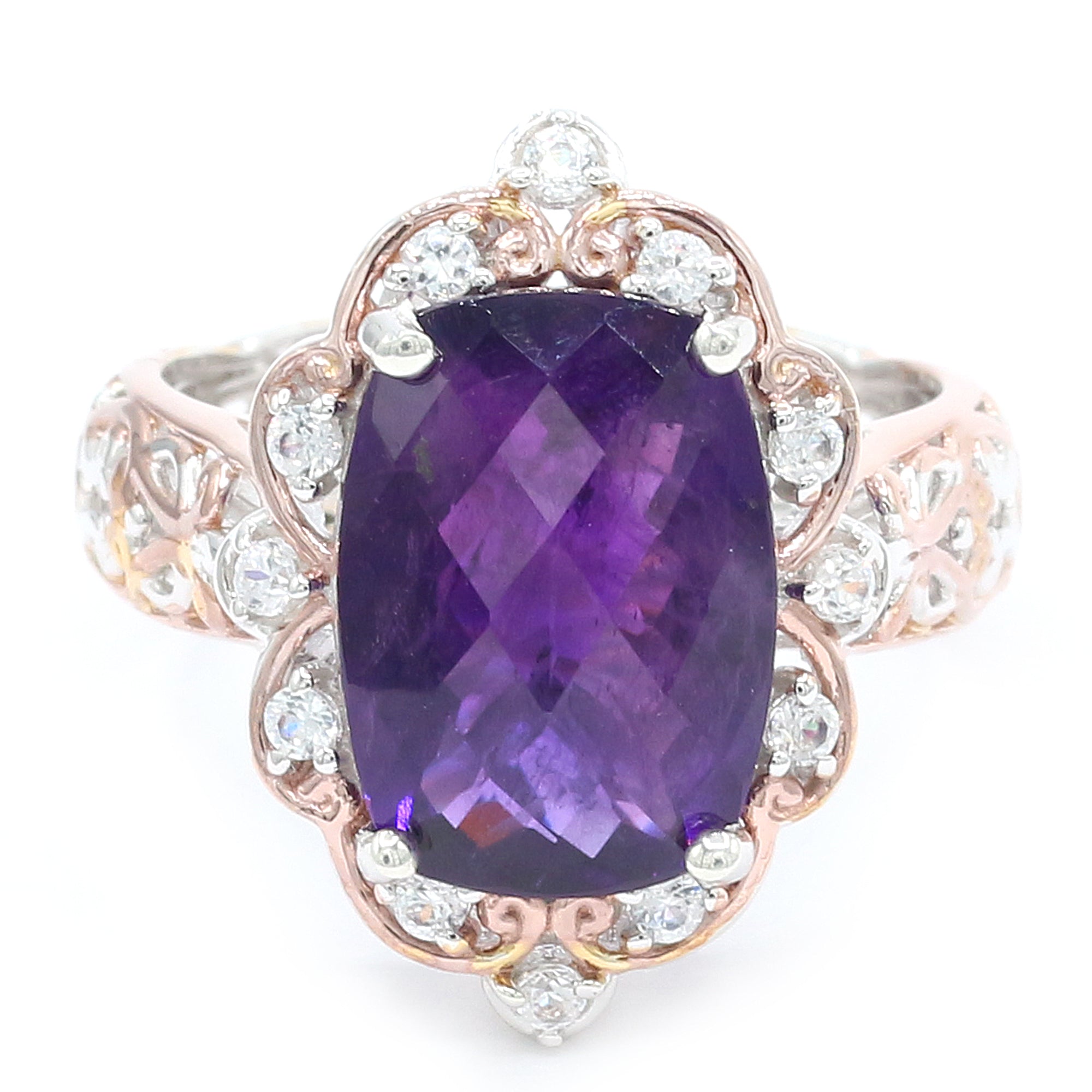 Gems en Vogue 24K Palladium Silver 6.68ctw African Amethyst & White Zircon Ring