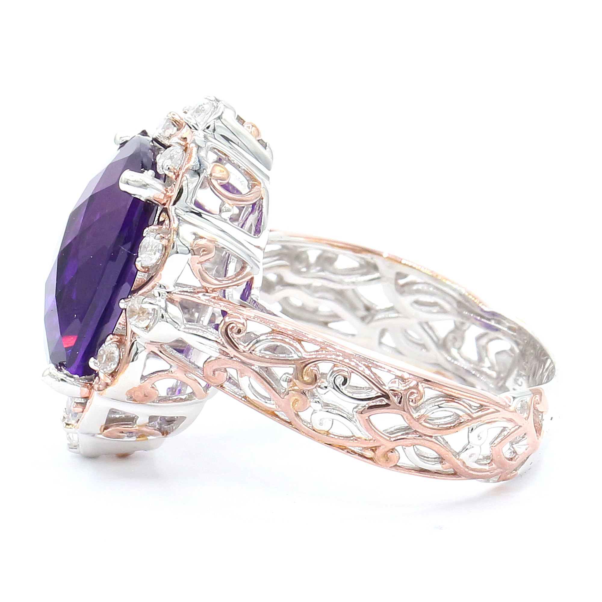 Gems en Vogue 24K Palladium Silver 6.68ctw African Amethyst & White Zircon Ring