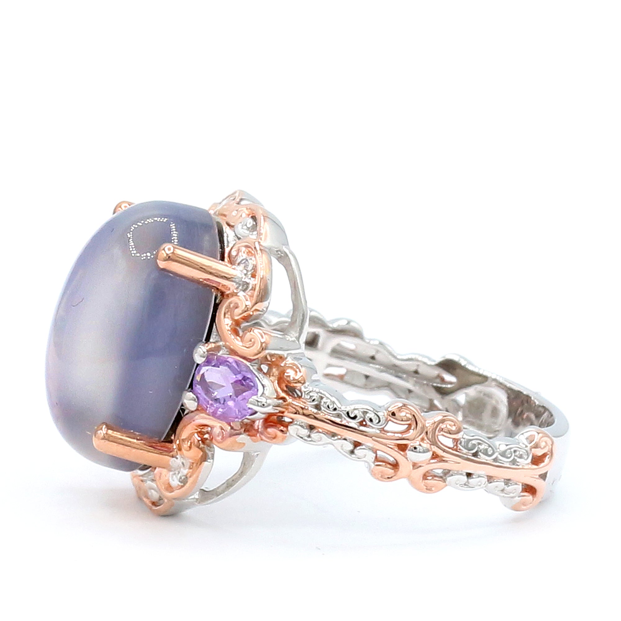 Gems en Vogue 18K Palladium Silver Purple Moonstone & Brazilian Amethyst Ring