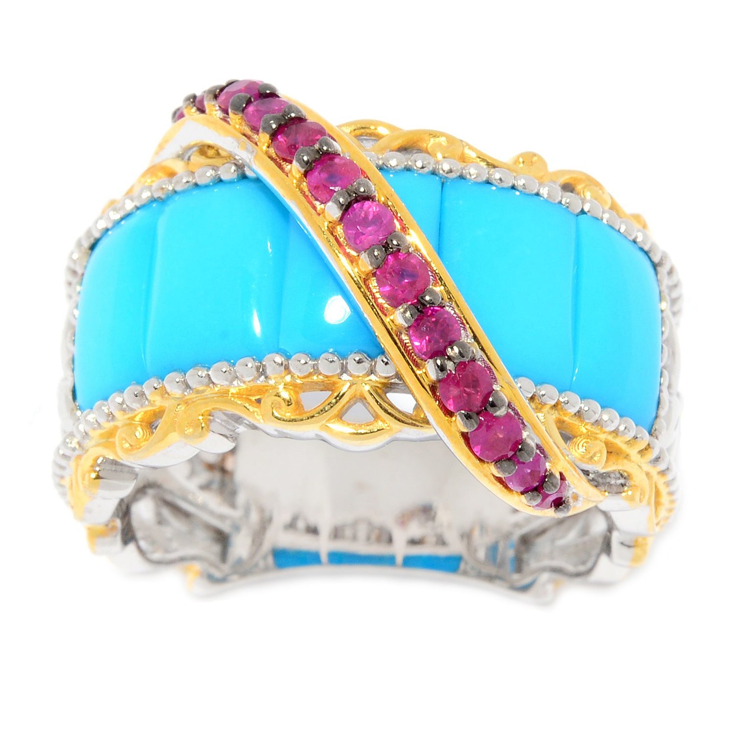 Gems en Vogue Sleeping Beauty Turquoise & Precious Gemstone Highway Ring CANNOT BE RESIZED