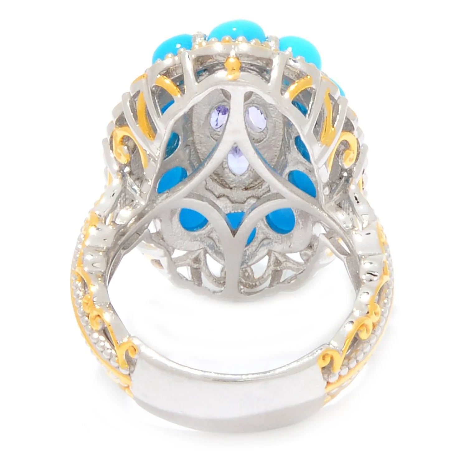 Gems en Vogue Sleeping Beauty Turquoise & Tanzanite Cluster Halo Ring