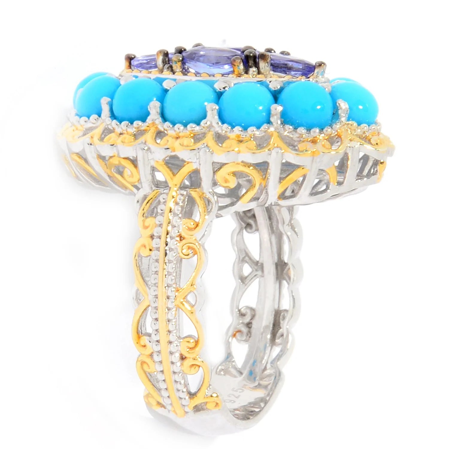 Gems en Vogue Sleeping Beauty Turquoise & Tanzanite Cluster Halo Ring