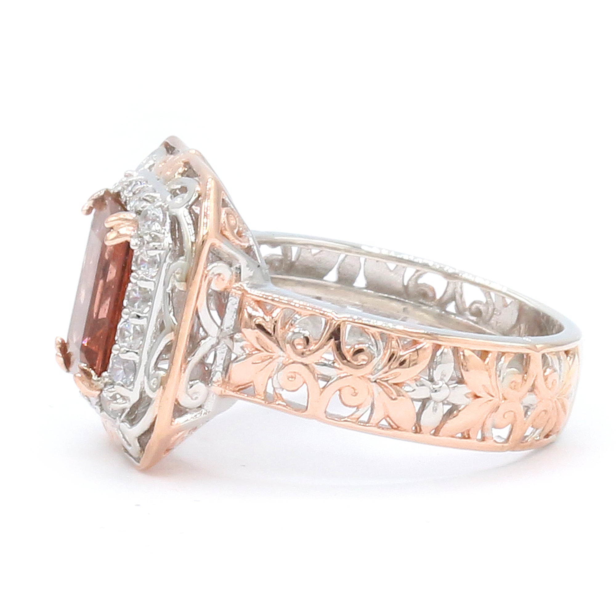 Couture Gems One-of-a-Kind 18K Palladium Silver 2.87ctw Salmon Tourmaline & White Zircon Halo Ring