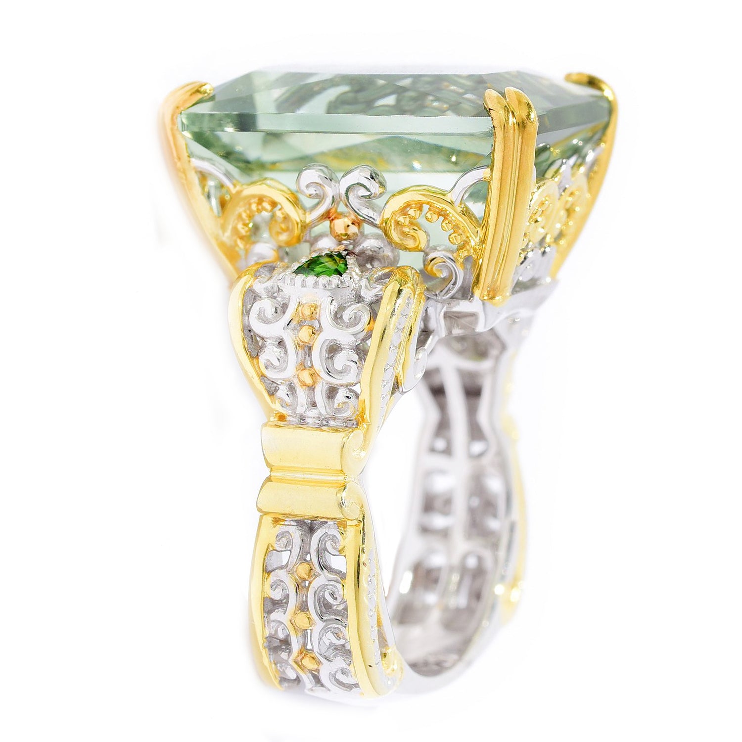 Gems en Vogue 17.00ctw Fancy Radiant Cut Prasiolite & Chrome Diopside Ring