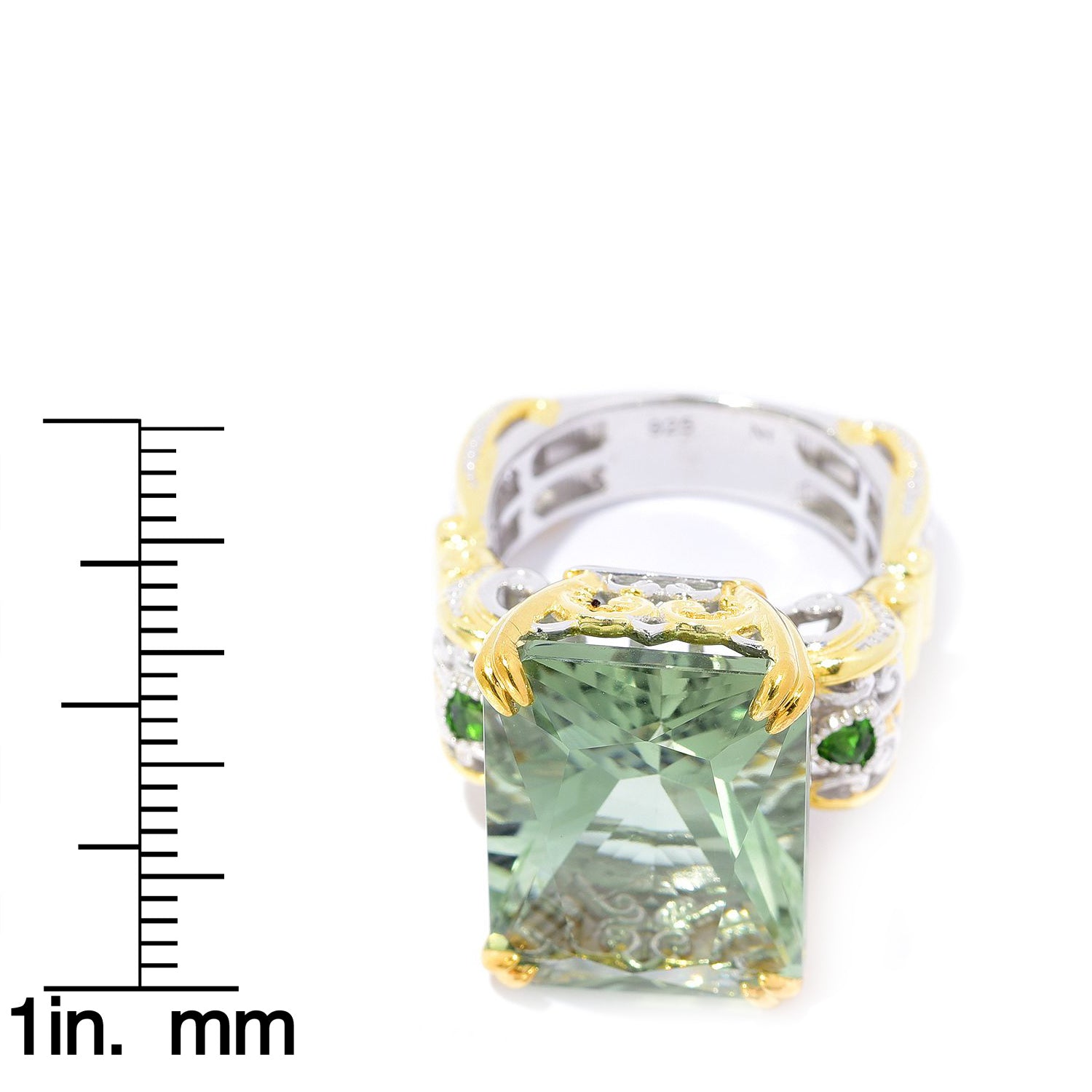 Gems en Vogue 17.00ctw Fancy Radiant Cut Prasiolite & Chrome Diopside Ring