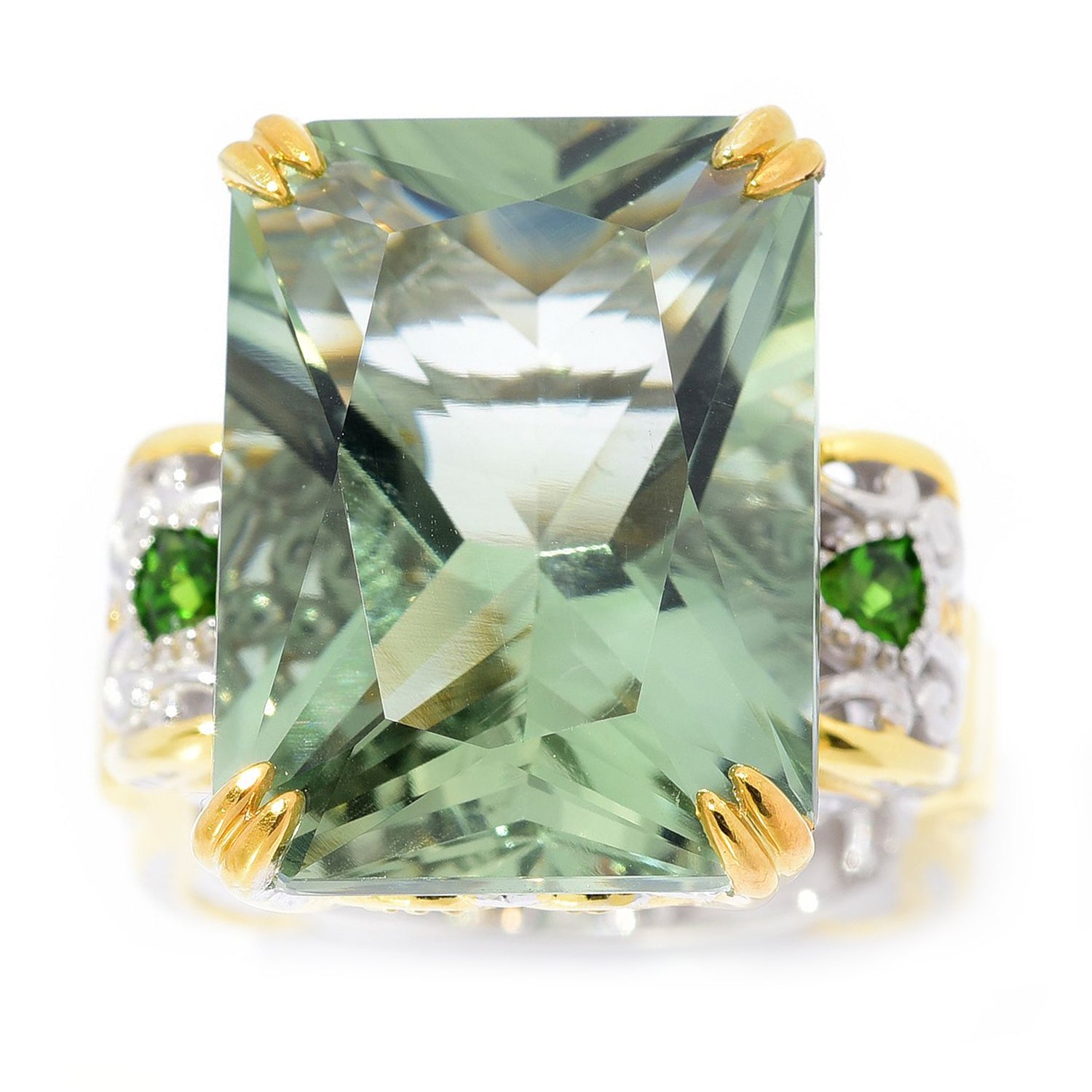 Gems en Vogue 17.00ctw Fancy Radiant Cut Prasiolite & Chrome Diopside Ring
