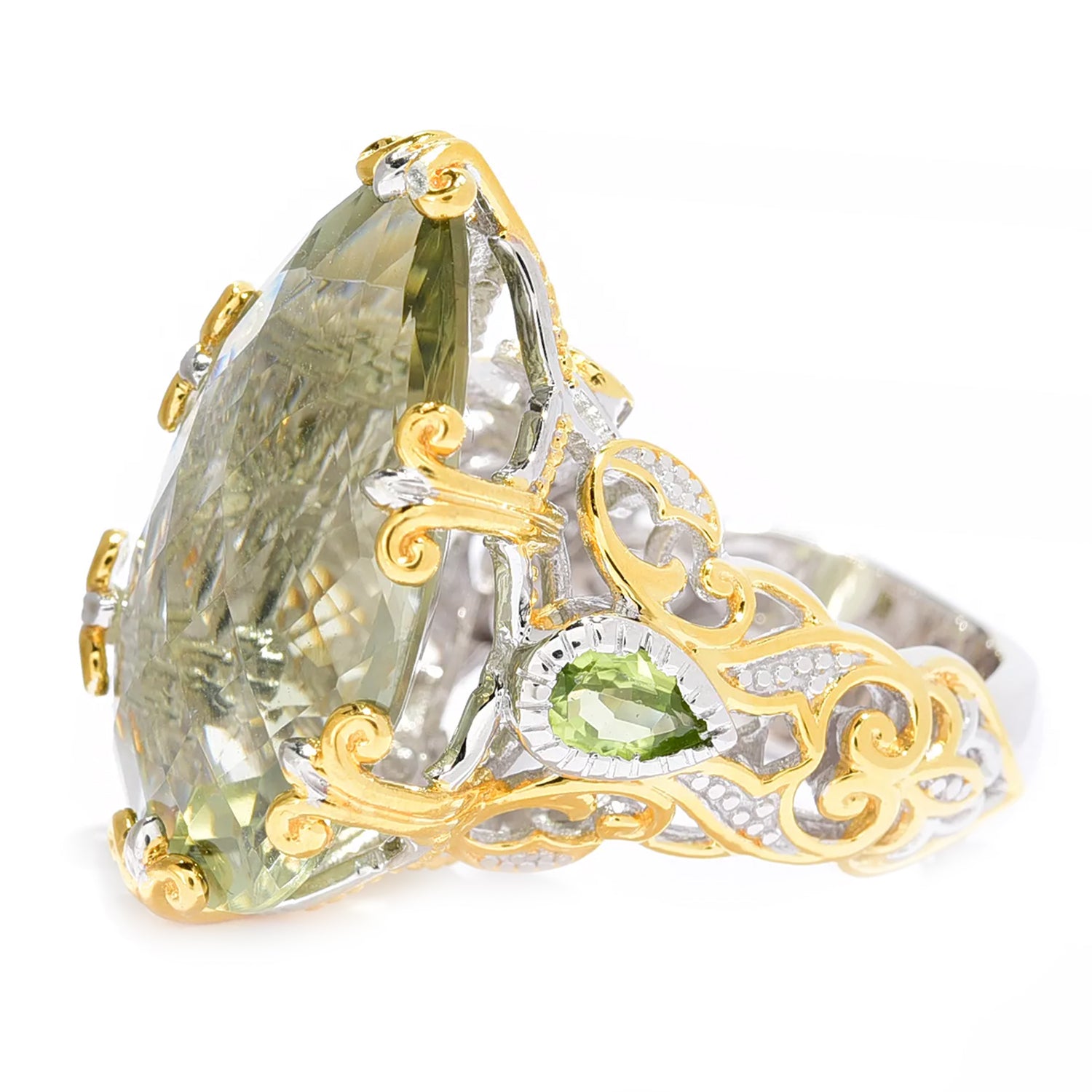 Gems en Vogue 22.85ctw Prasiolite, Peridot & Chrome Diopside Honker Ring