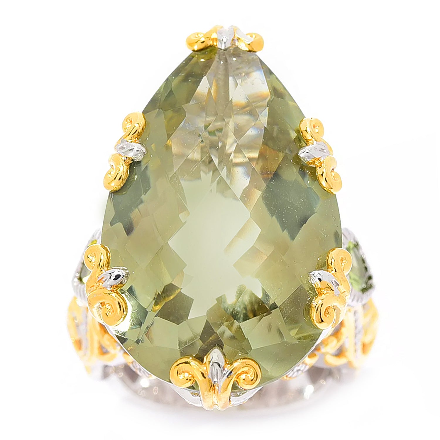 Gems en Vogue 22.85ctw Prasiolite, Peridot & Chrome Diopside Honker Ring