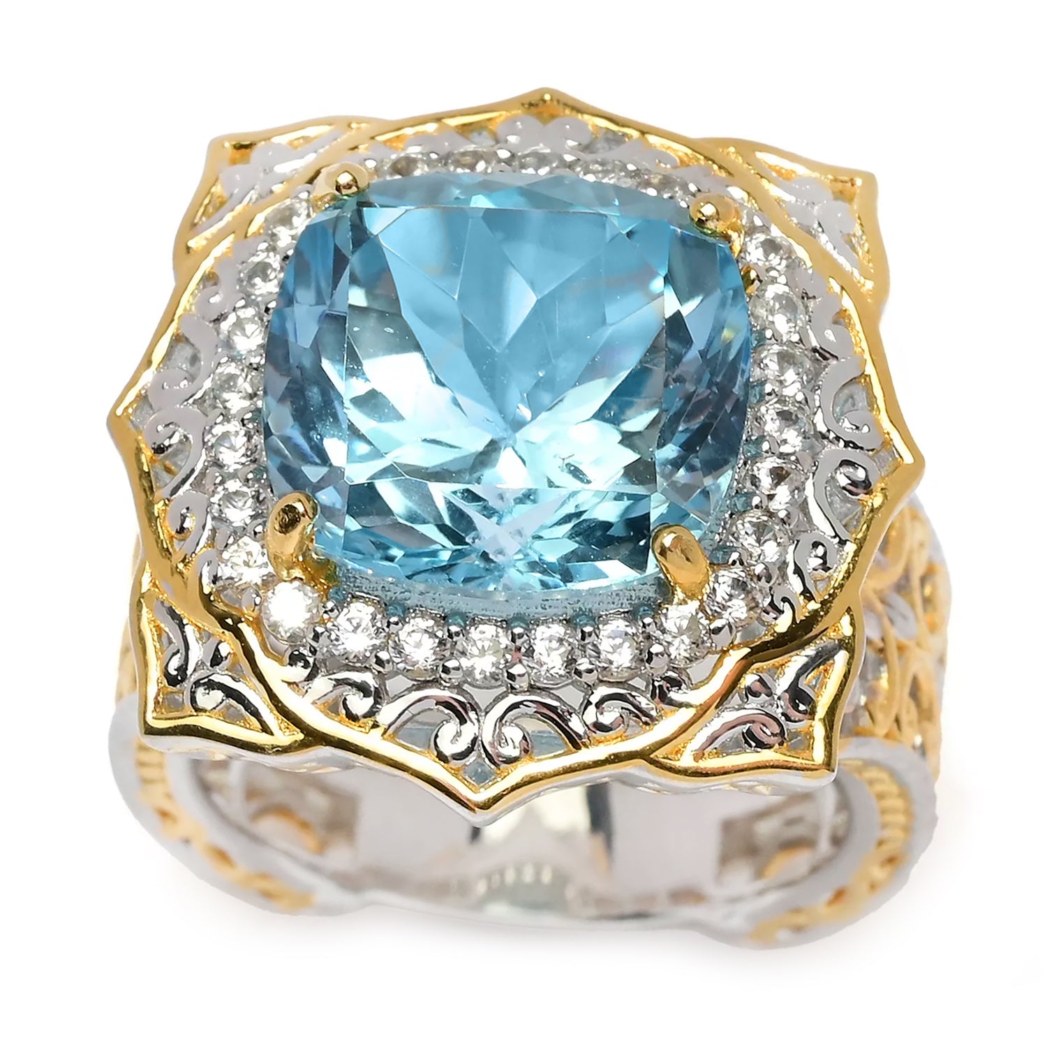 Gems en Vogue 10.16ctw Blue Topaz & White Zircon Ring