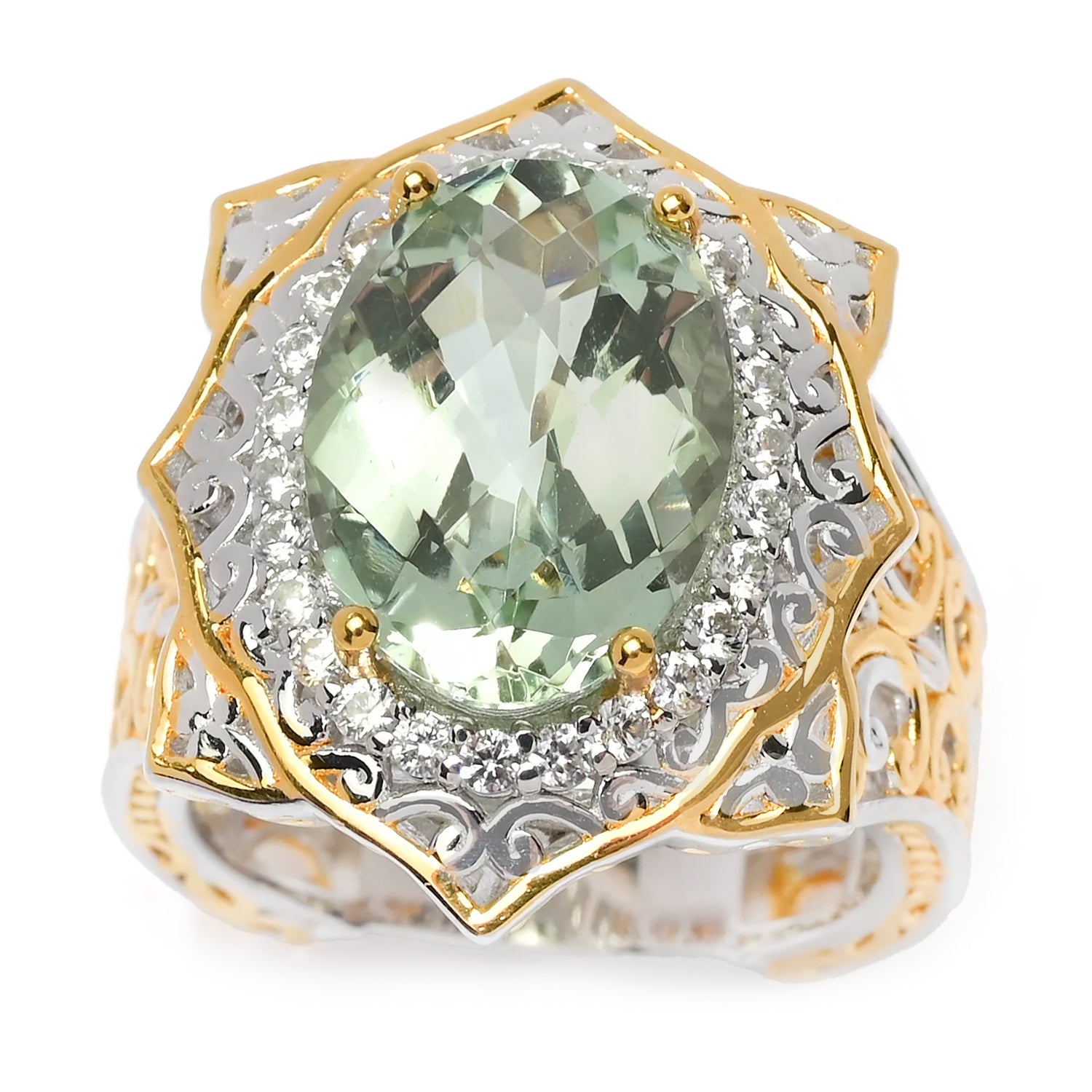 Gems en Vogue 6.72ctw Prasiolite & White Zircon Ring